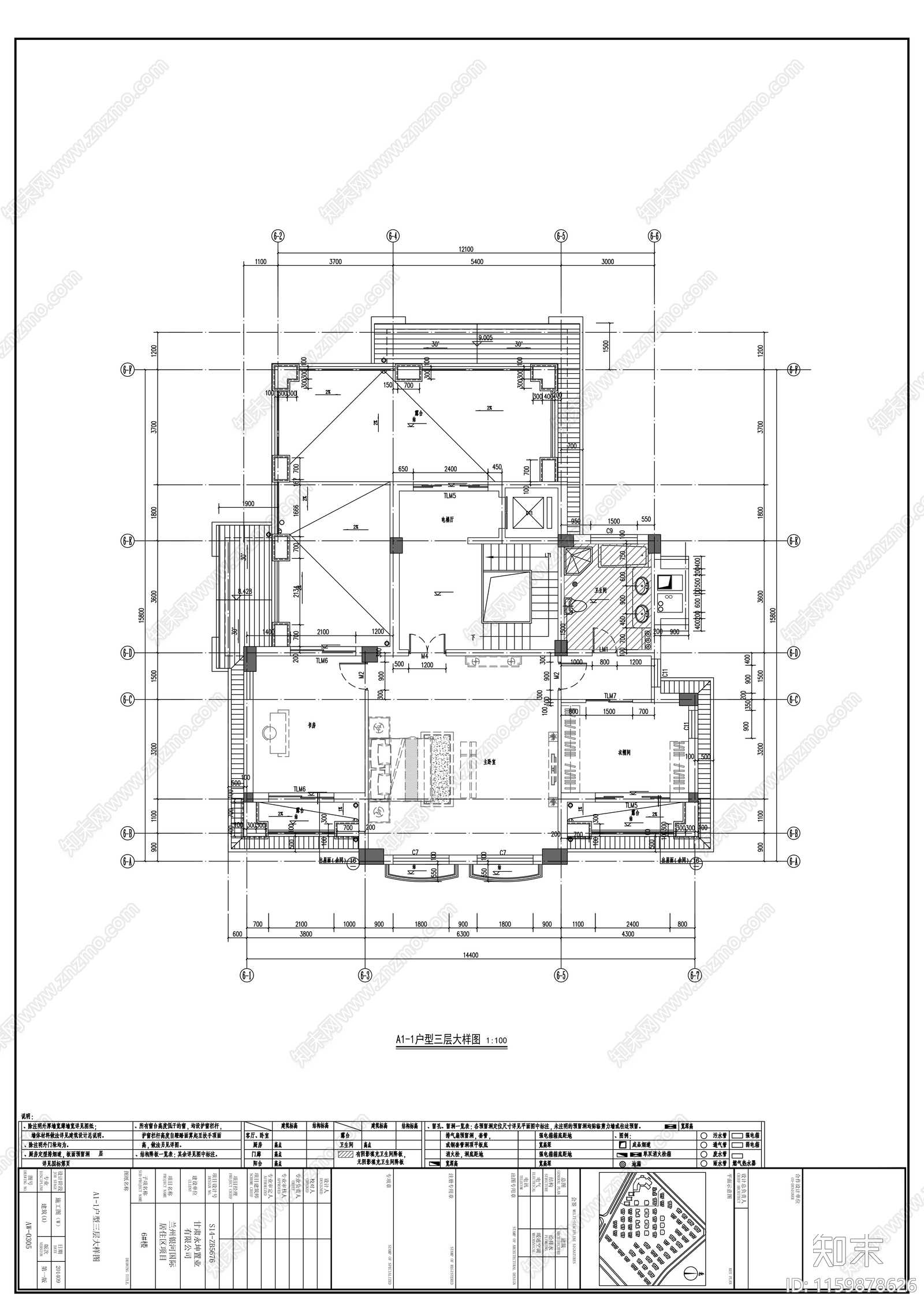 三层塔楼式居住建cad施工图下载【ID:1159878626】
