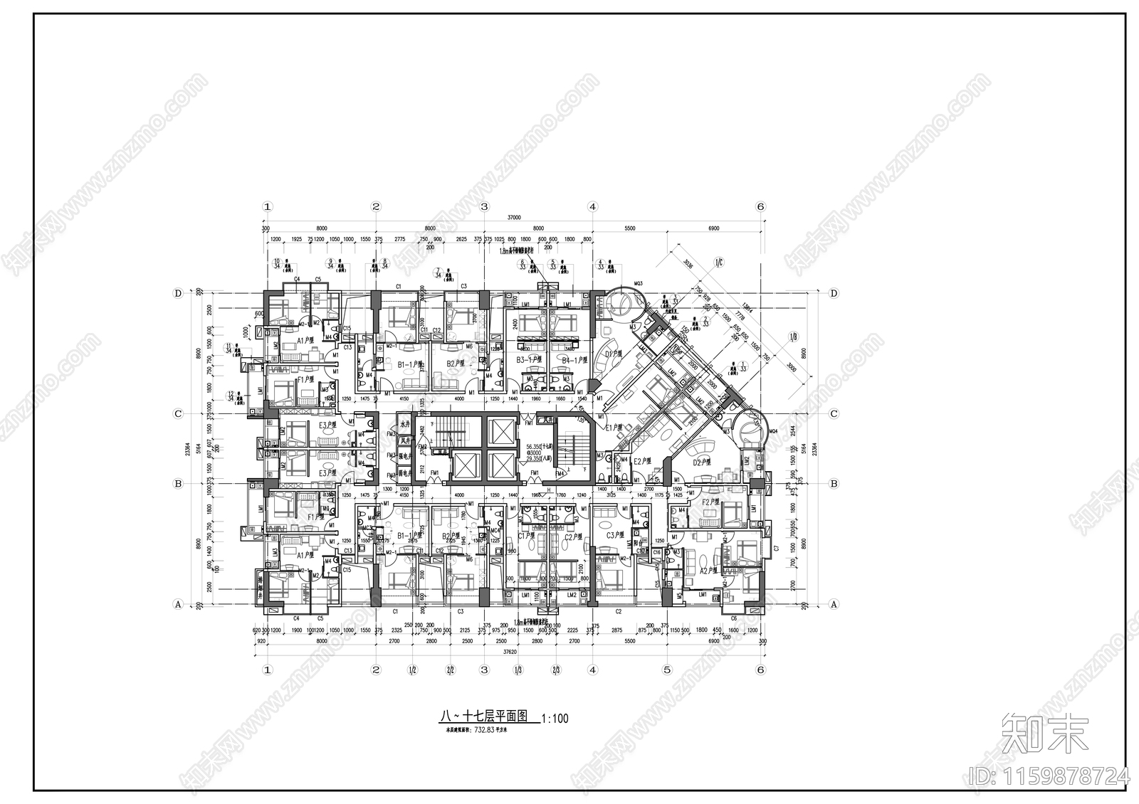 三十层住宅楼建cad施工图下载【ID:1159878724】