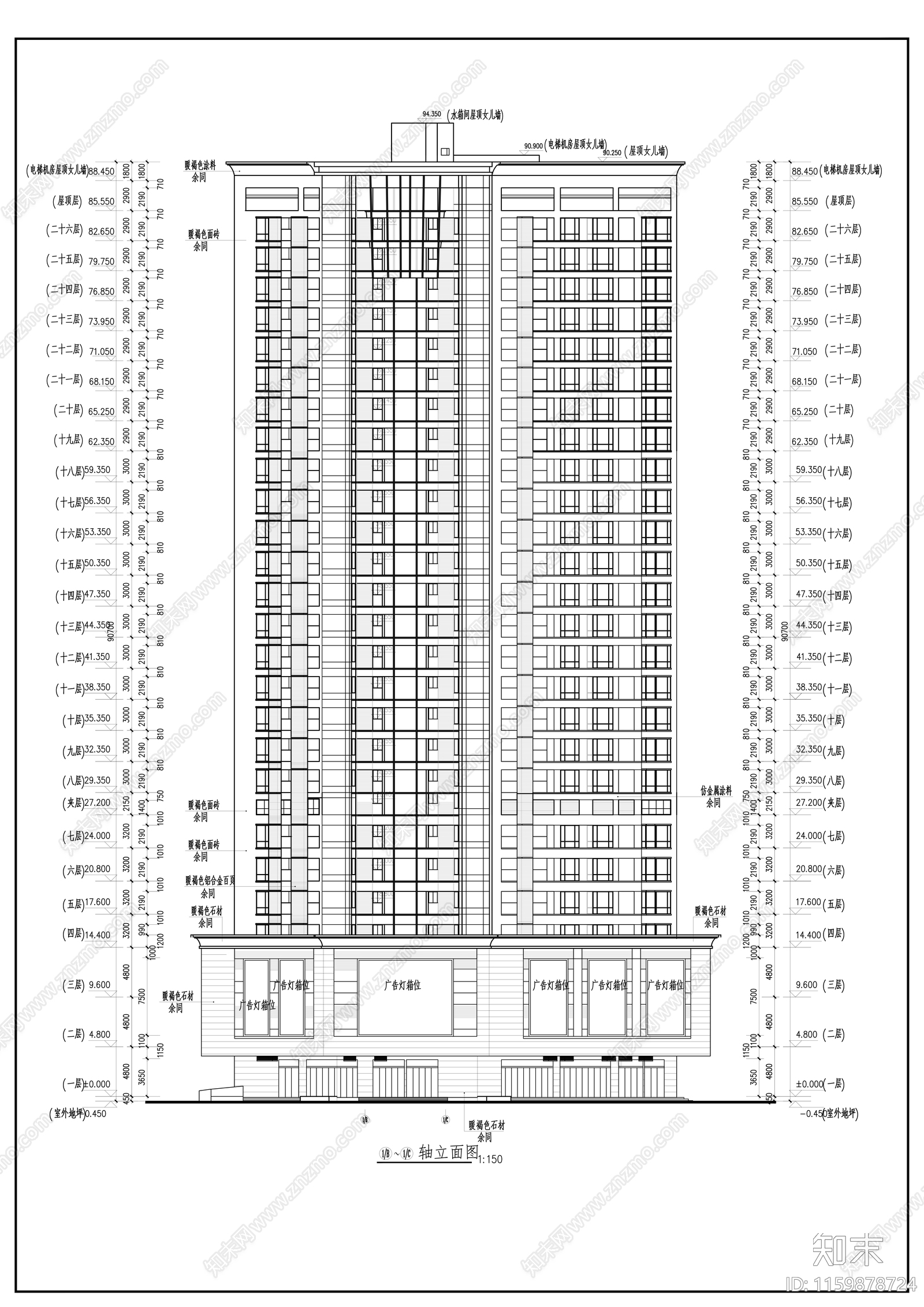 三十层住宅楼建cad施工图下载【ID:1159878724】