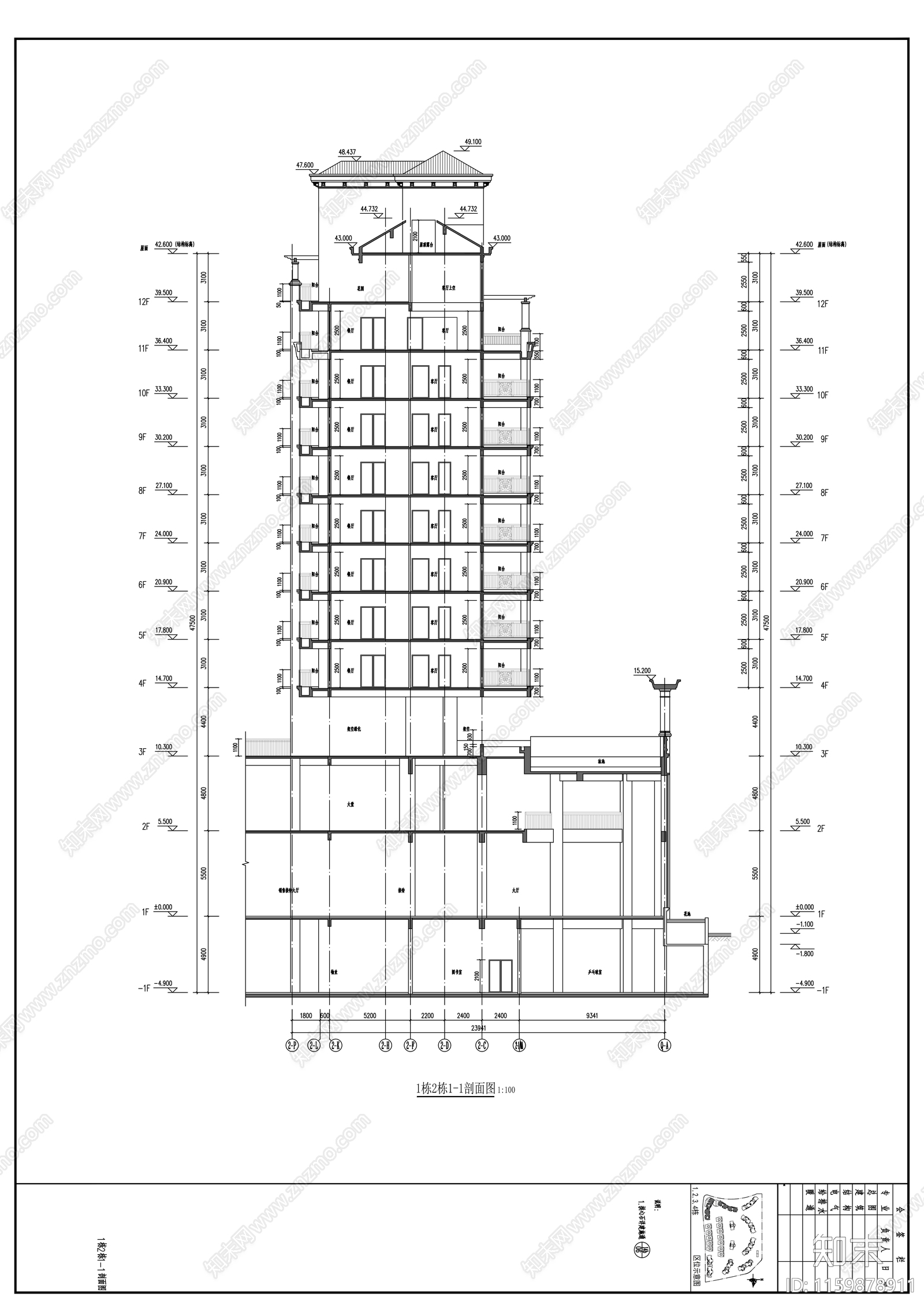 十二层商住楼建cad施工图下载【ID:1159878911】