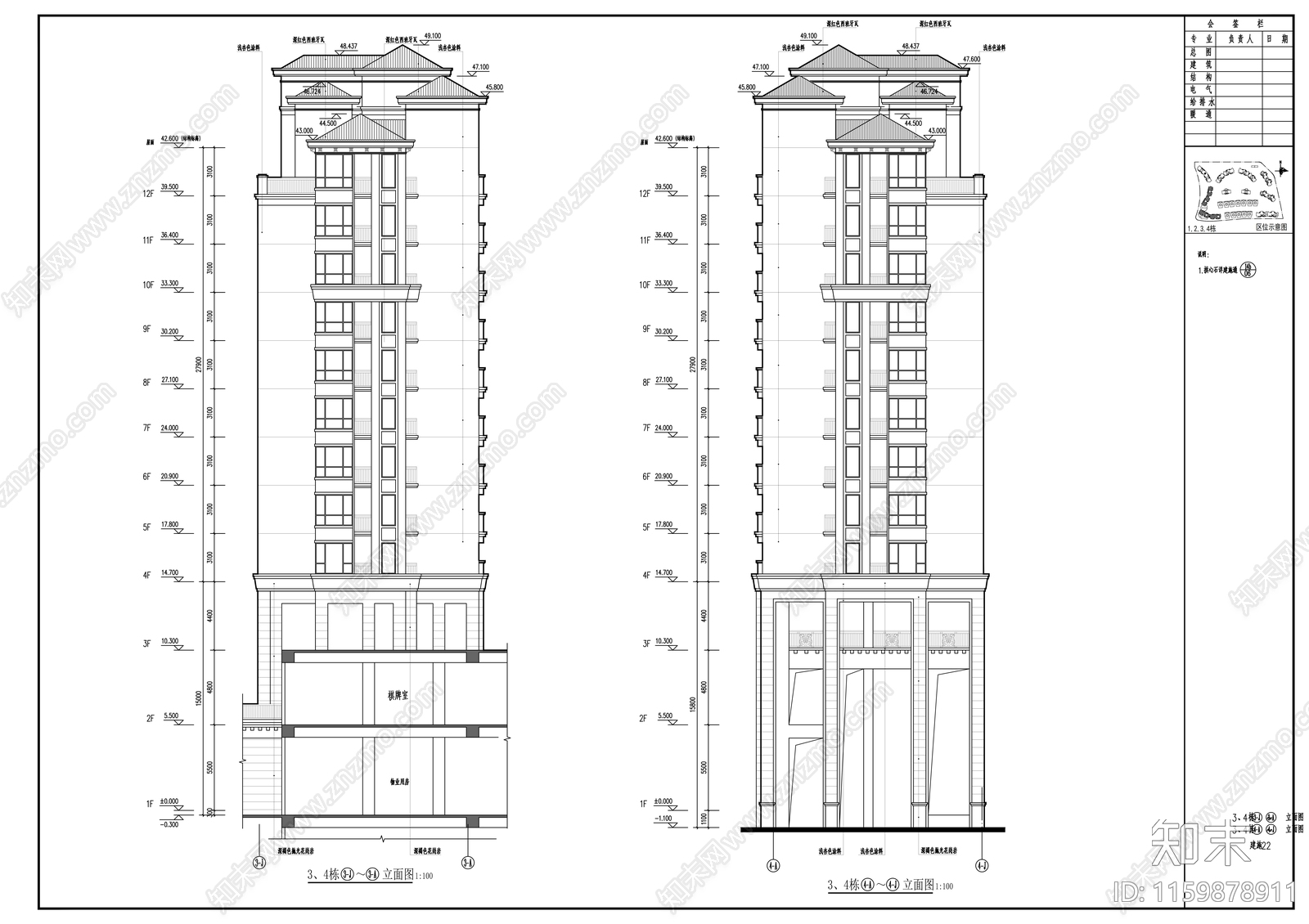 十二层商住楼建cad施工图下载【ID:1159878911】
