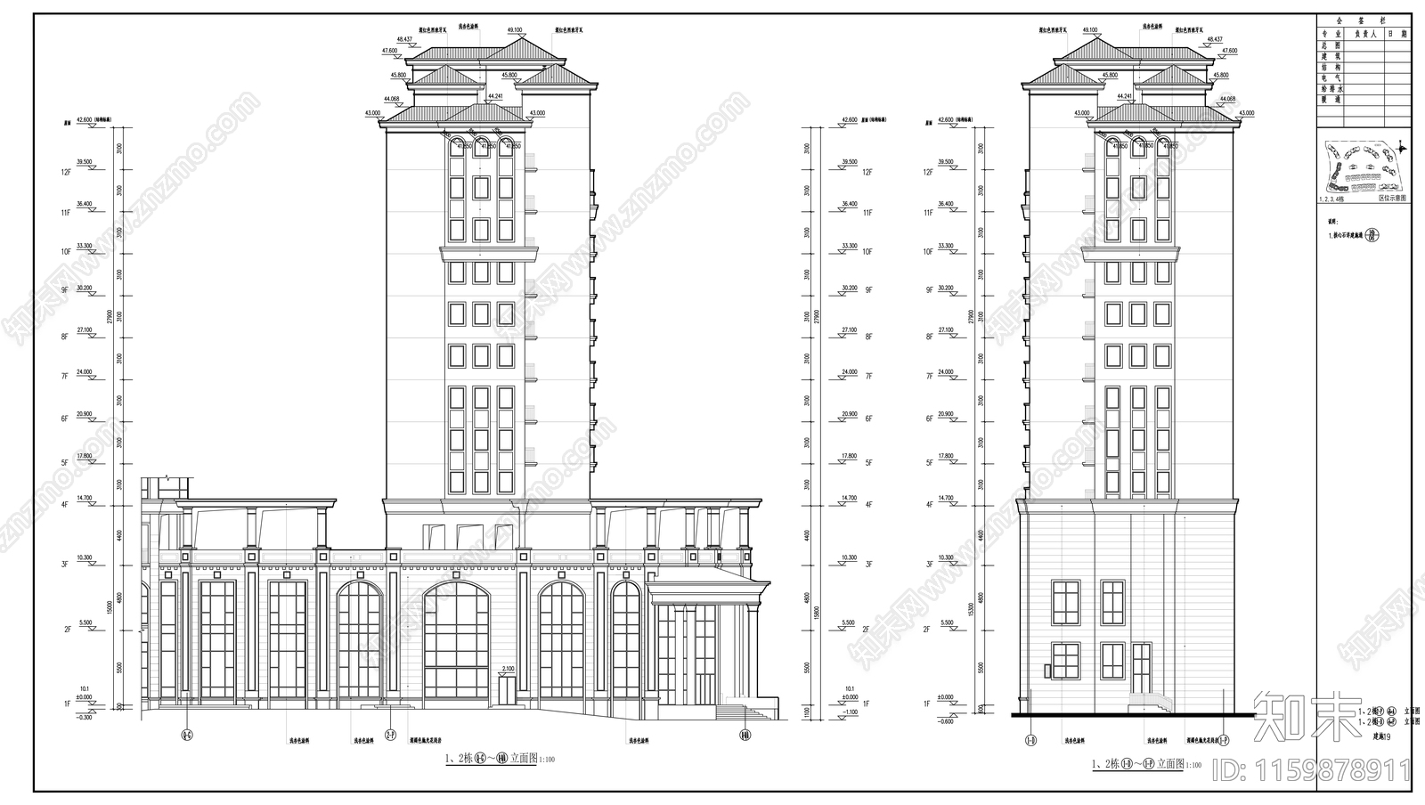 十二层商住楼建cad施工图下载【ID:1159878911】