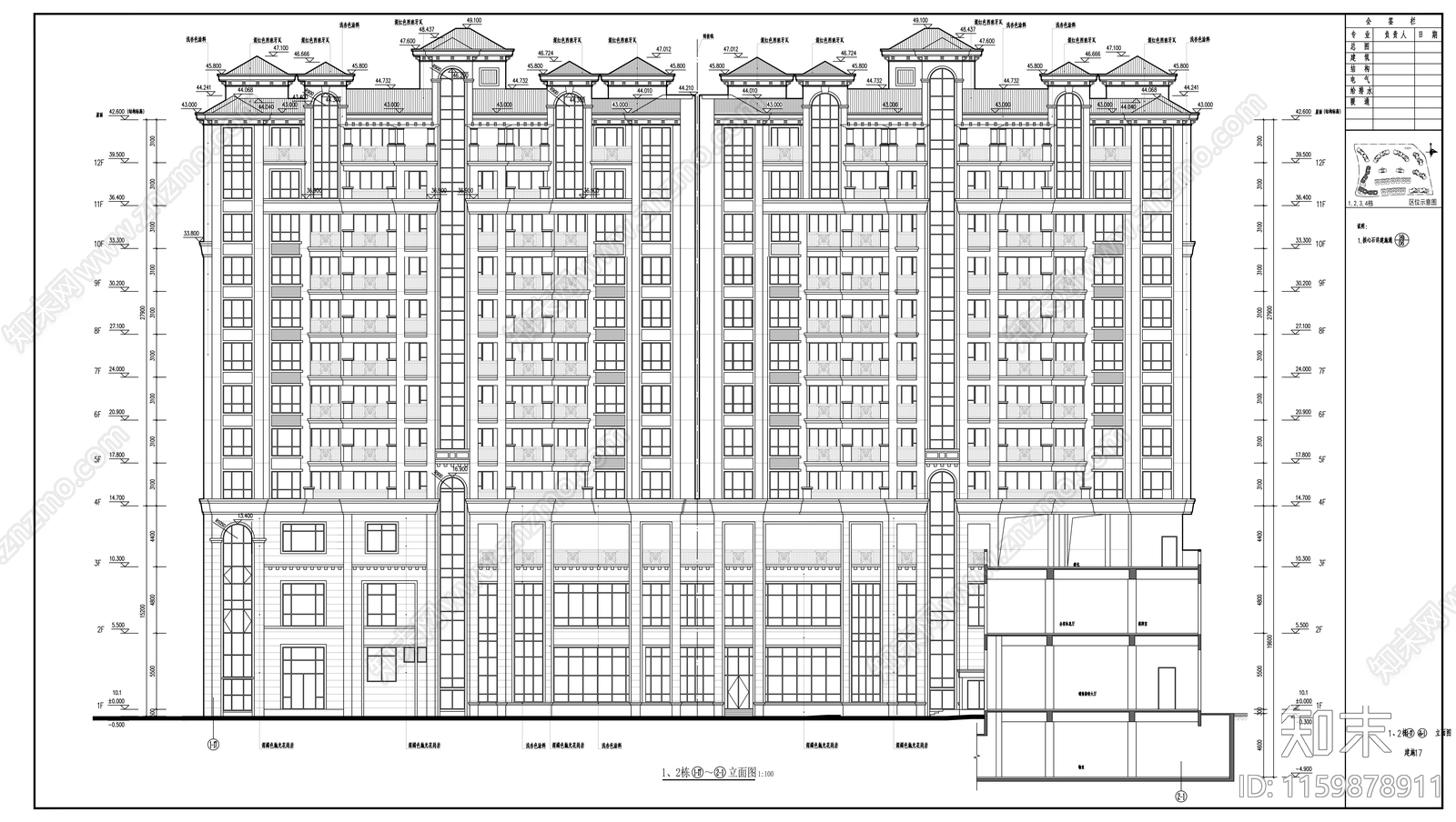 十二层商住楼建cad施工图下载【ID:1159878911】