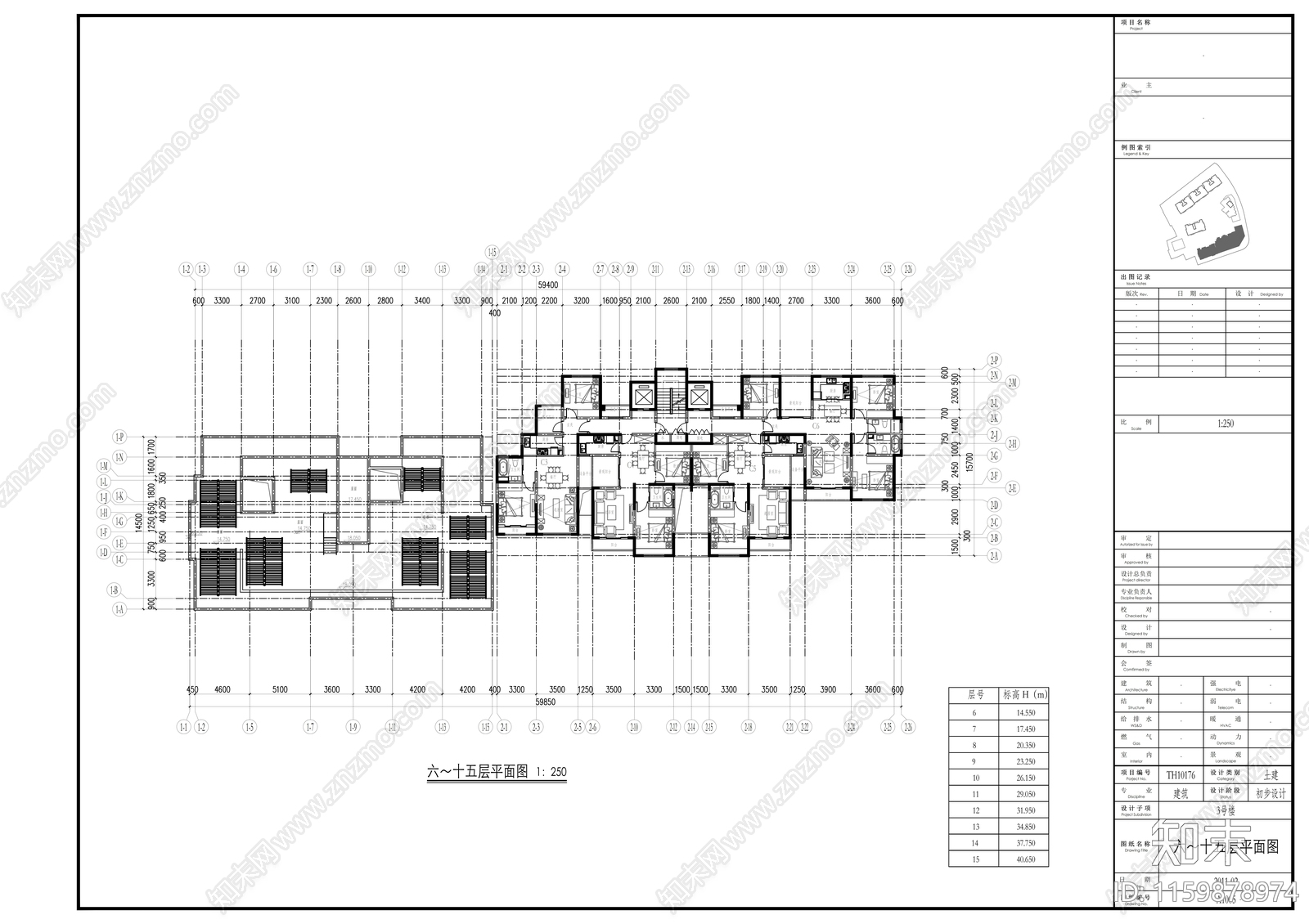 十五层商品住宅楼建cad施工图下载【ID:1159878974】