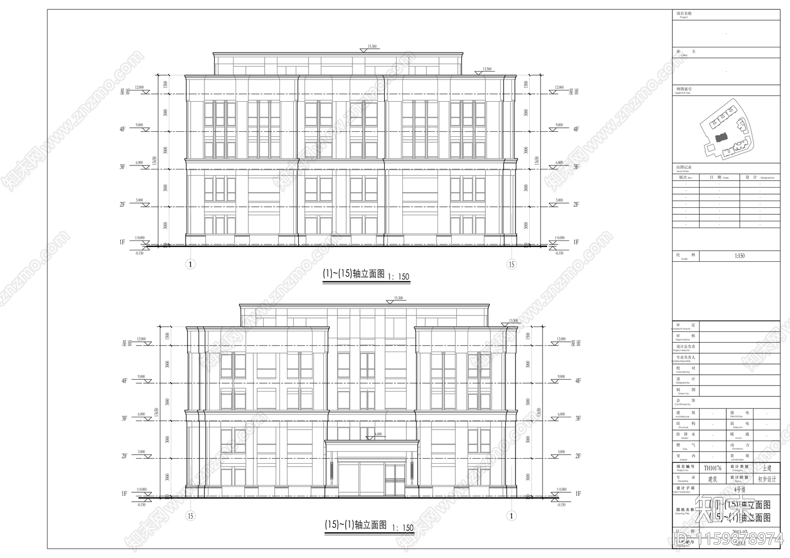 十五层商品住宅楼建cad施工图下载【ID:1159878974】