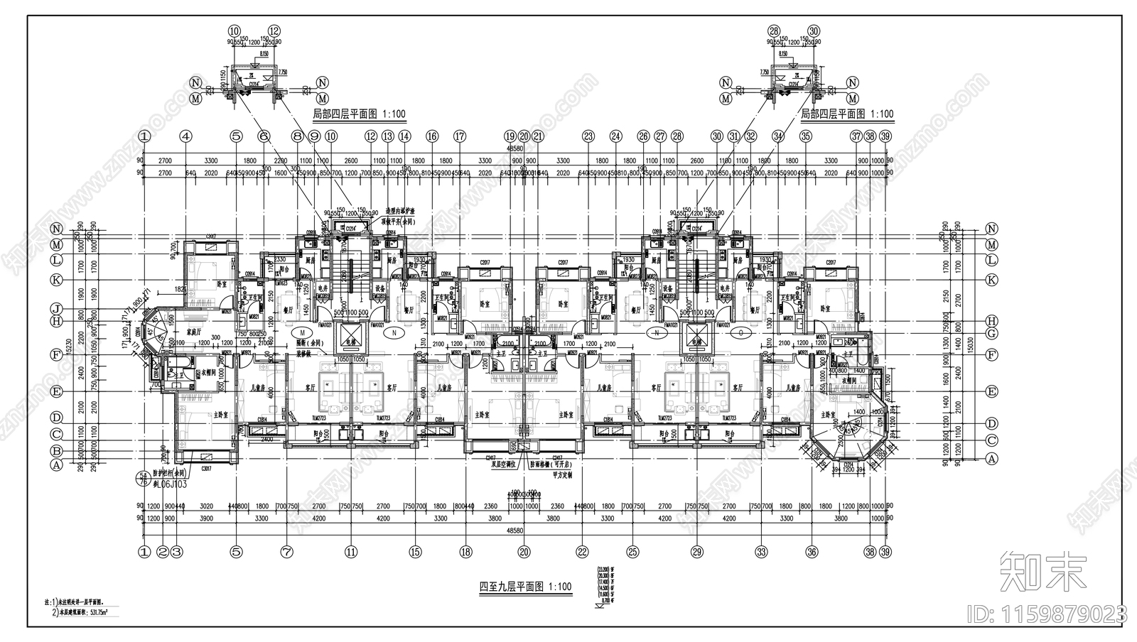 十一层高档观景住宅楼建cad施工图下载【ID:1159879023】