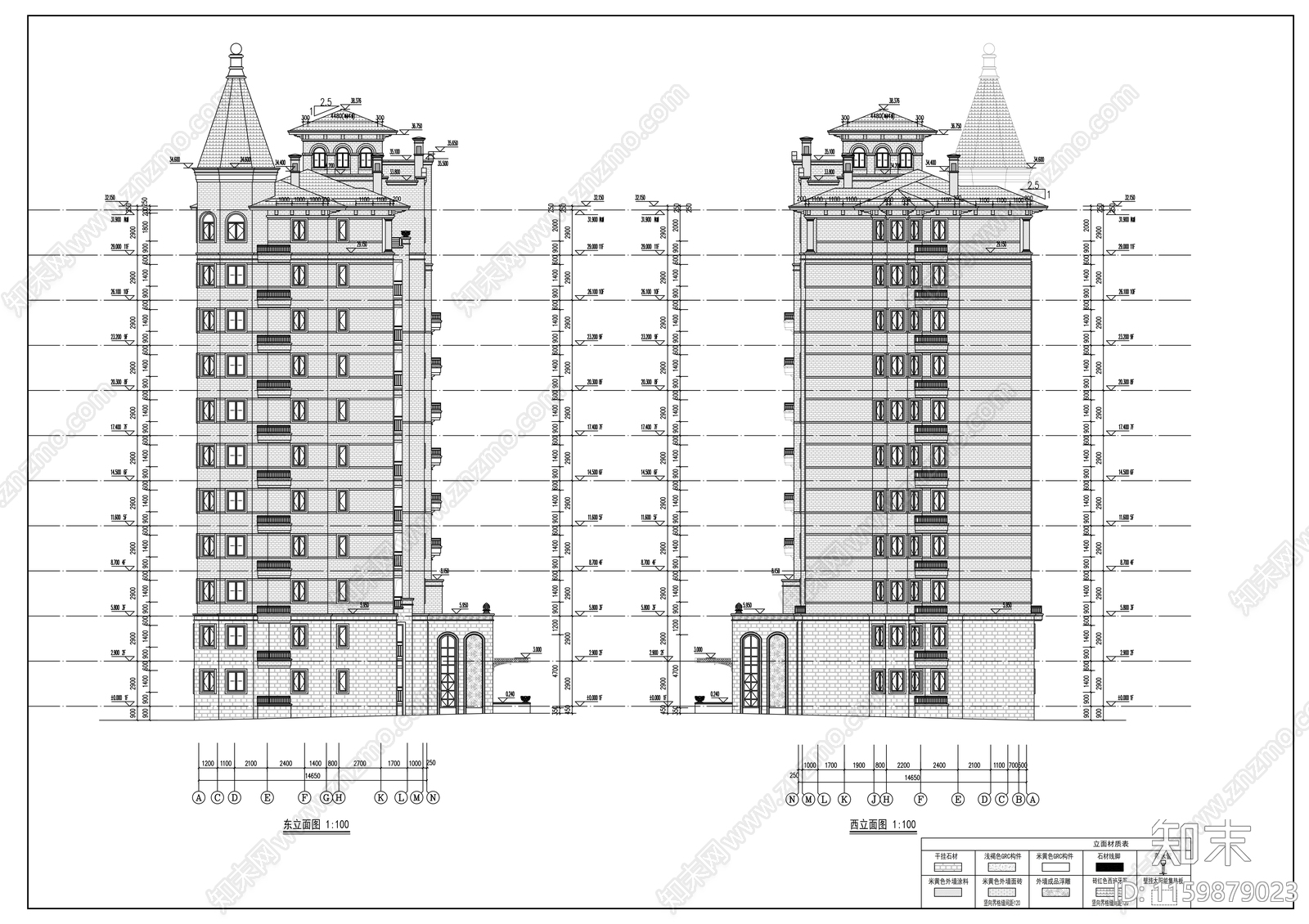 十一层高档观景住宅楼建cad施工图下载【ID:1159879023】