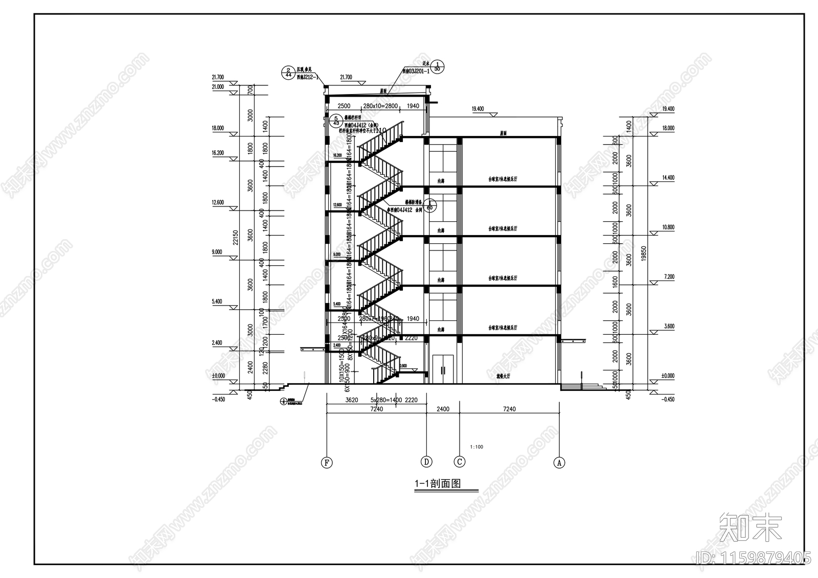 五层单身宿舍建cad施工图下载【ID:1159879405】