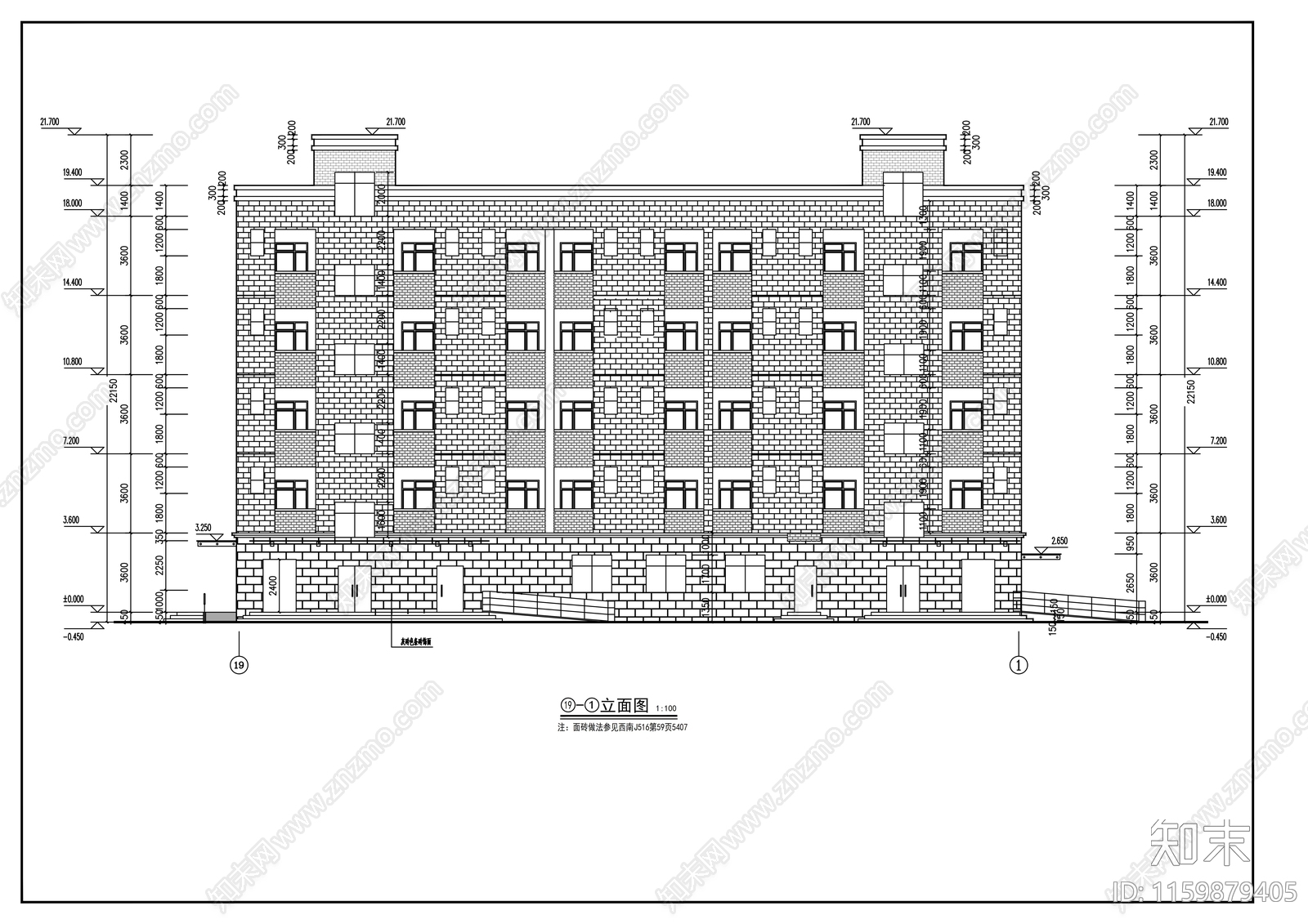 五层单身宿舍建cad施工图下载【ID:1159879405】