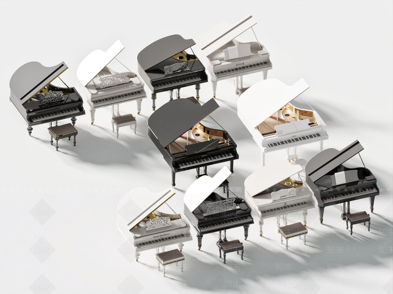 现代三角钢琴组合3D模型下载【ID:1159880596】