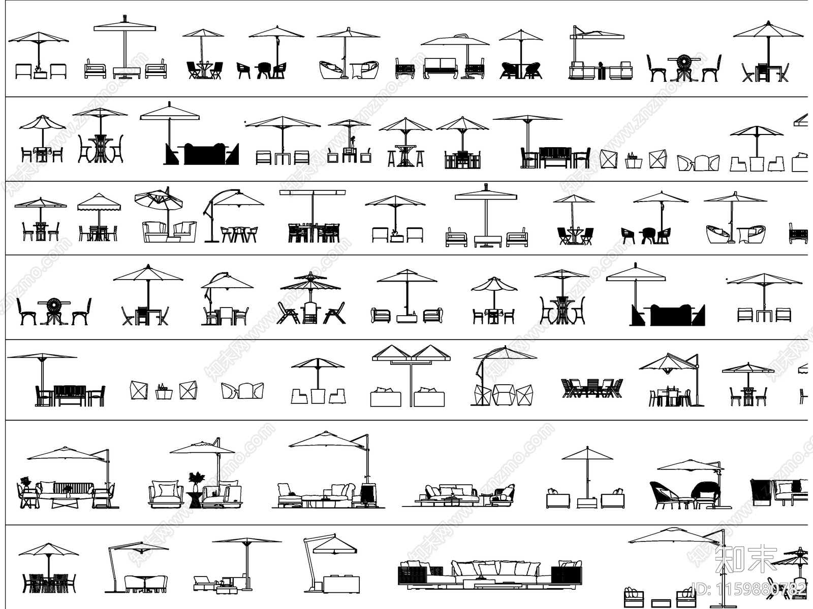 最新超全户外遮阳伞休闲桌椅图库施工图下载【ID:1159880782】