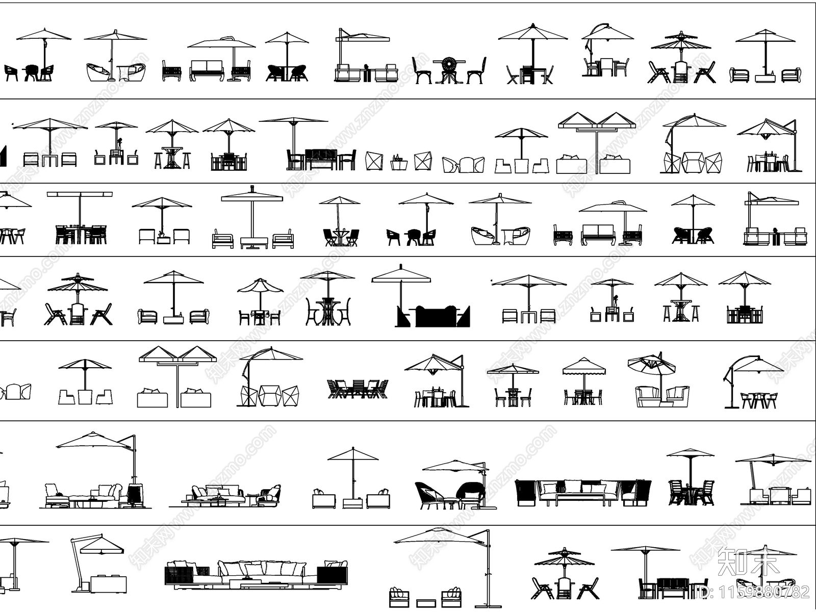 最新超全户外遮阳伞休闲桌椅图库施工图下载【ID:1159880782】