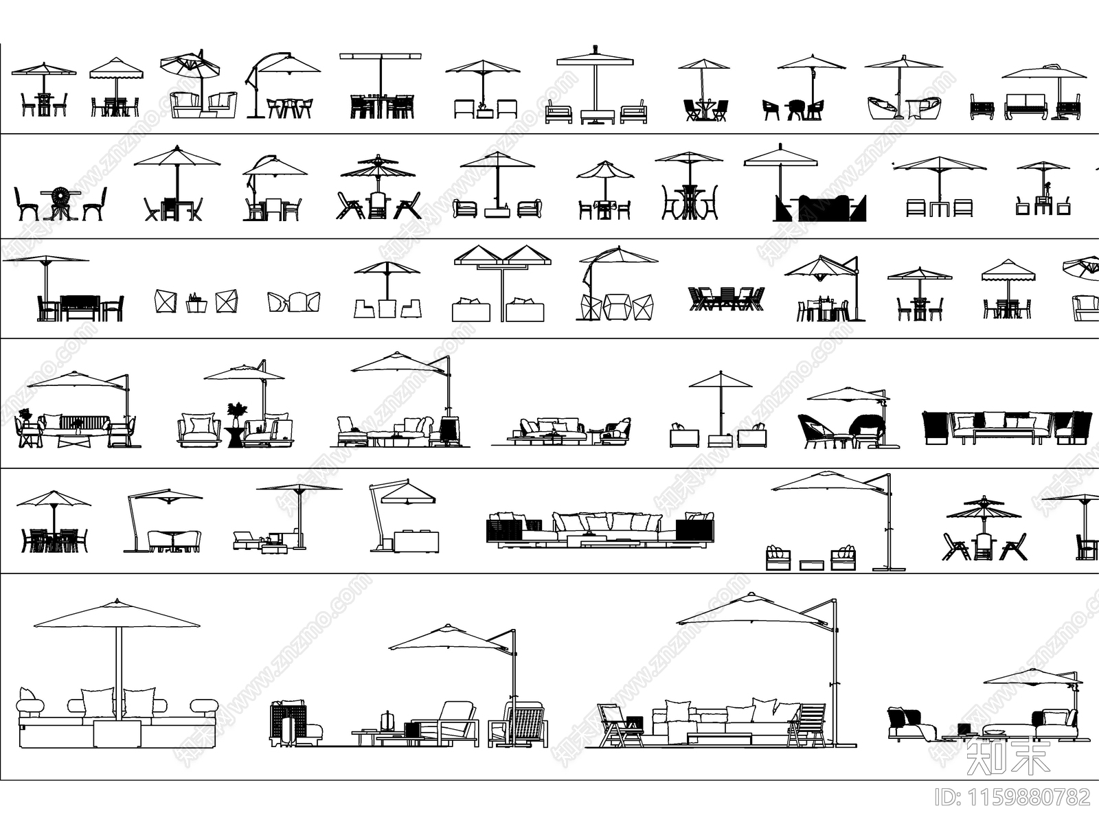 最新超全户外遮阳伞休闲桌椅图库施工图下载【ID:1159880782】