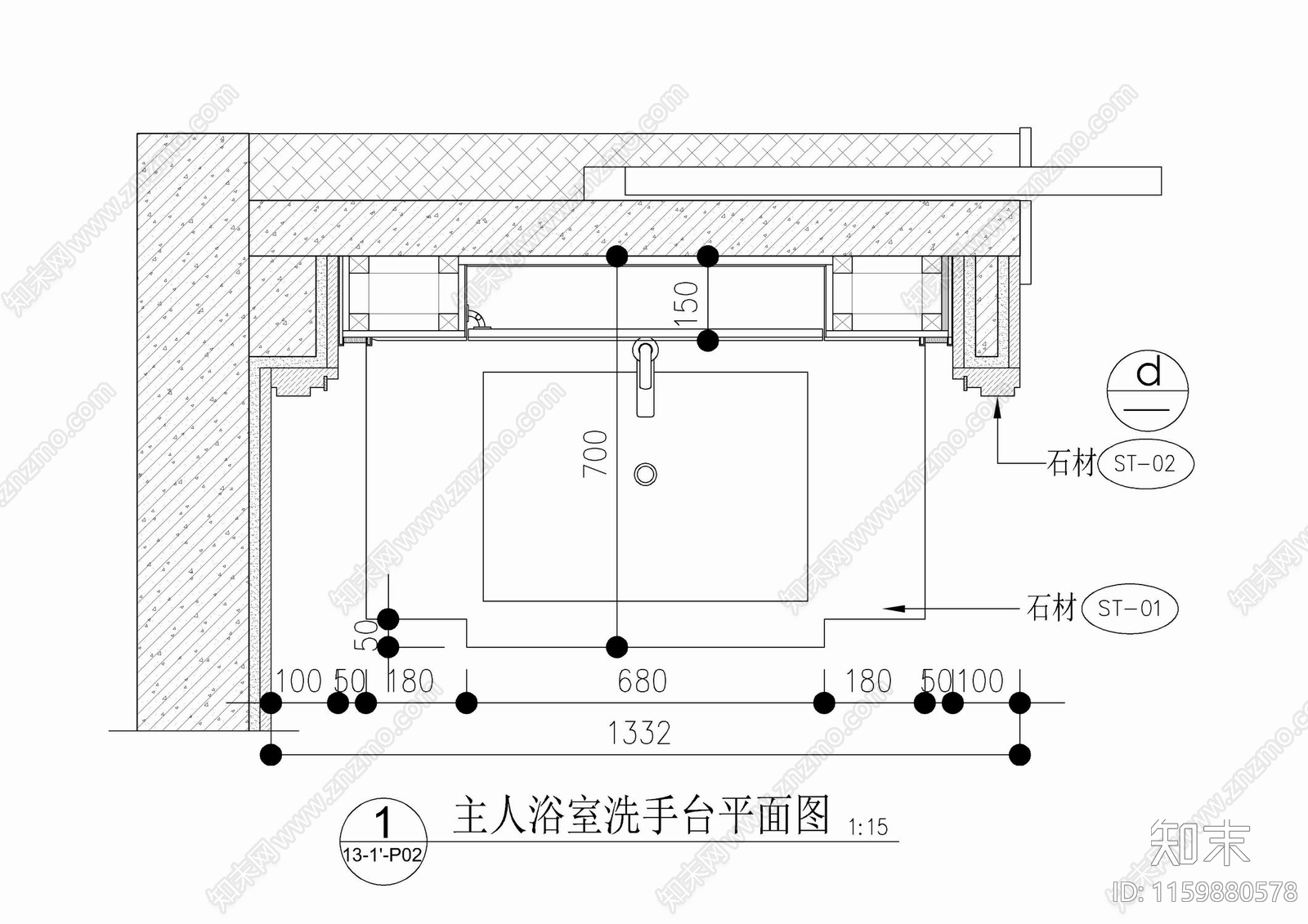 卫生间洗手台剖面大样施工详图施工图下载【ID:1159880578】