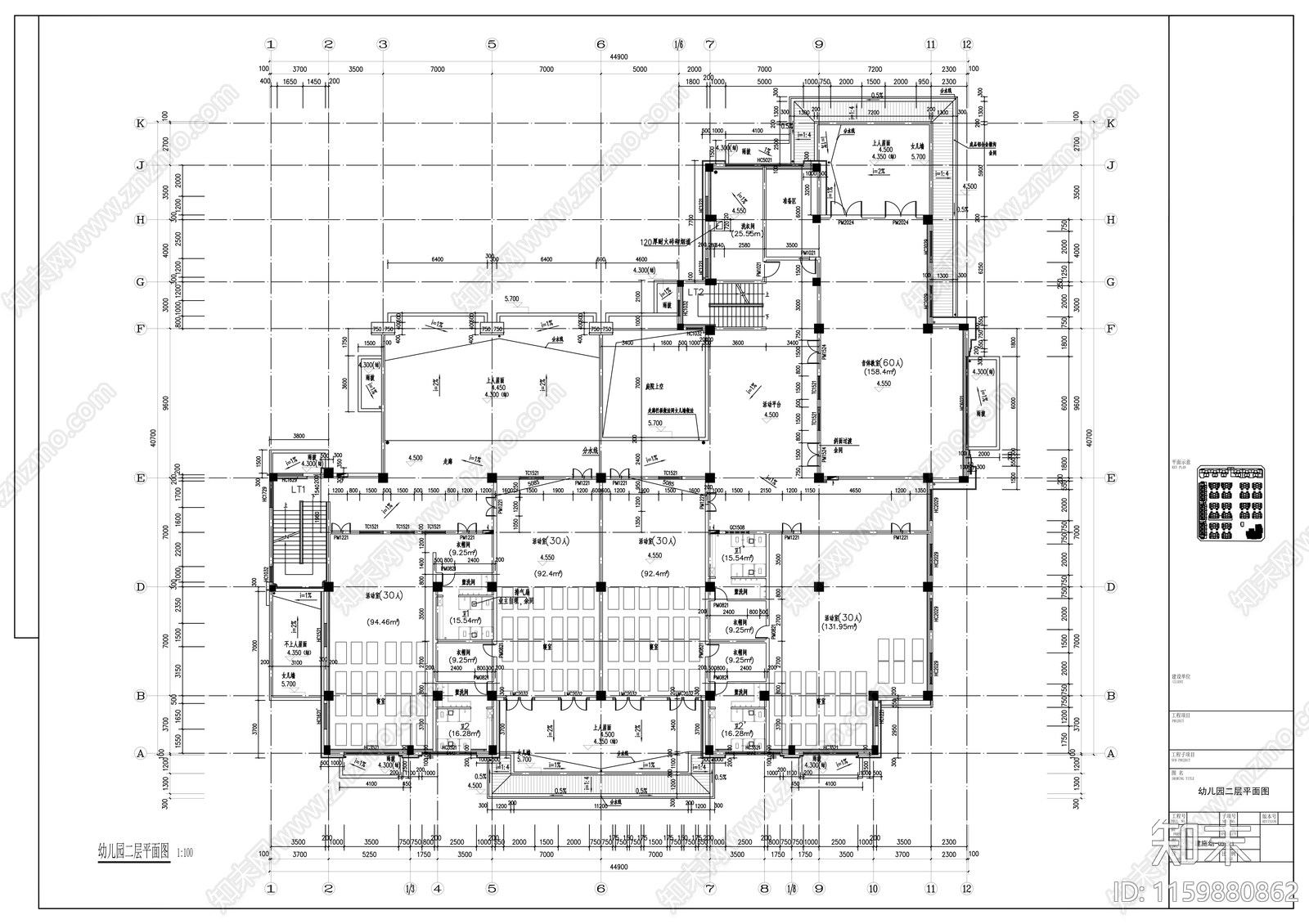 小区幼儿园建筑图纸cad施工图下载【ID:1159880862】