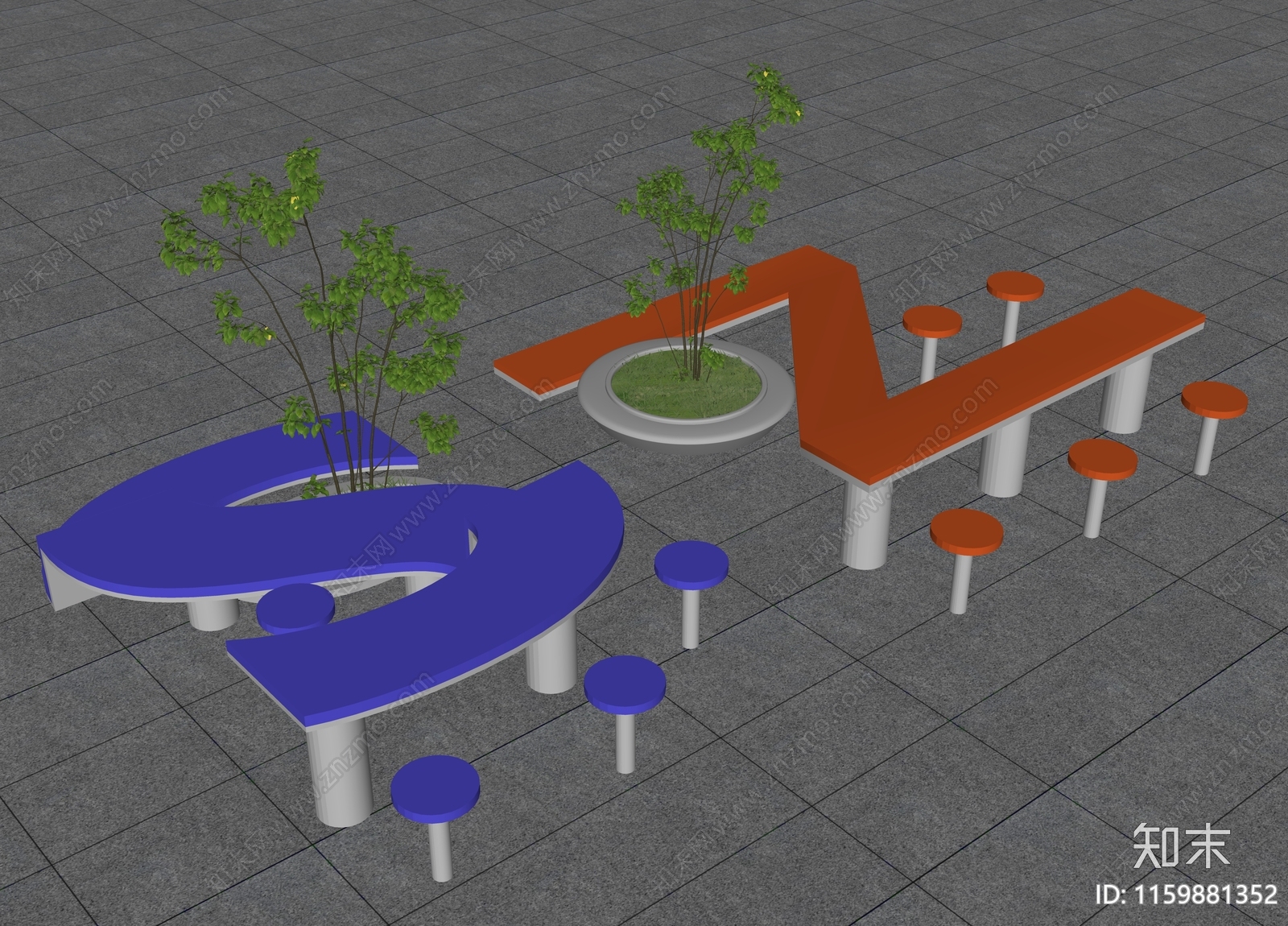 现代组合树池桌椅SU模型下载【ID:1159881352】