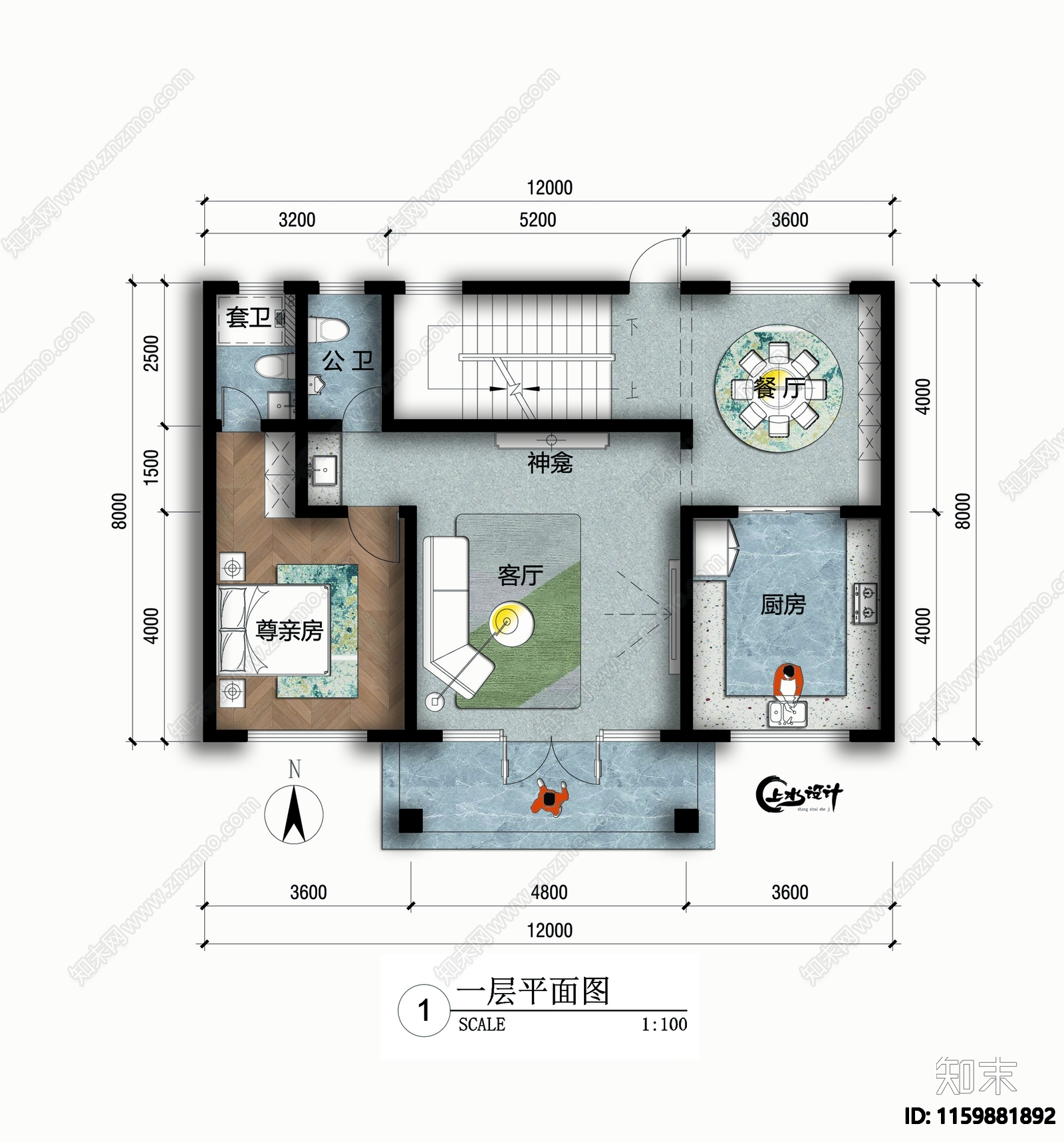 面宽12米进深8米三层自建房cad施工图下载【ID:1159881892】