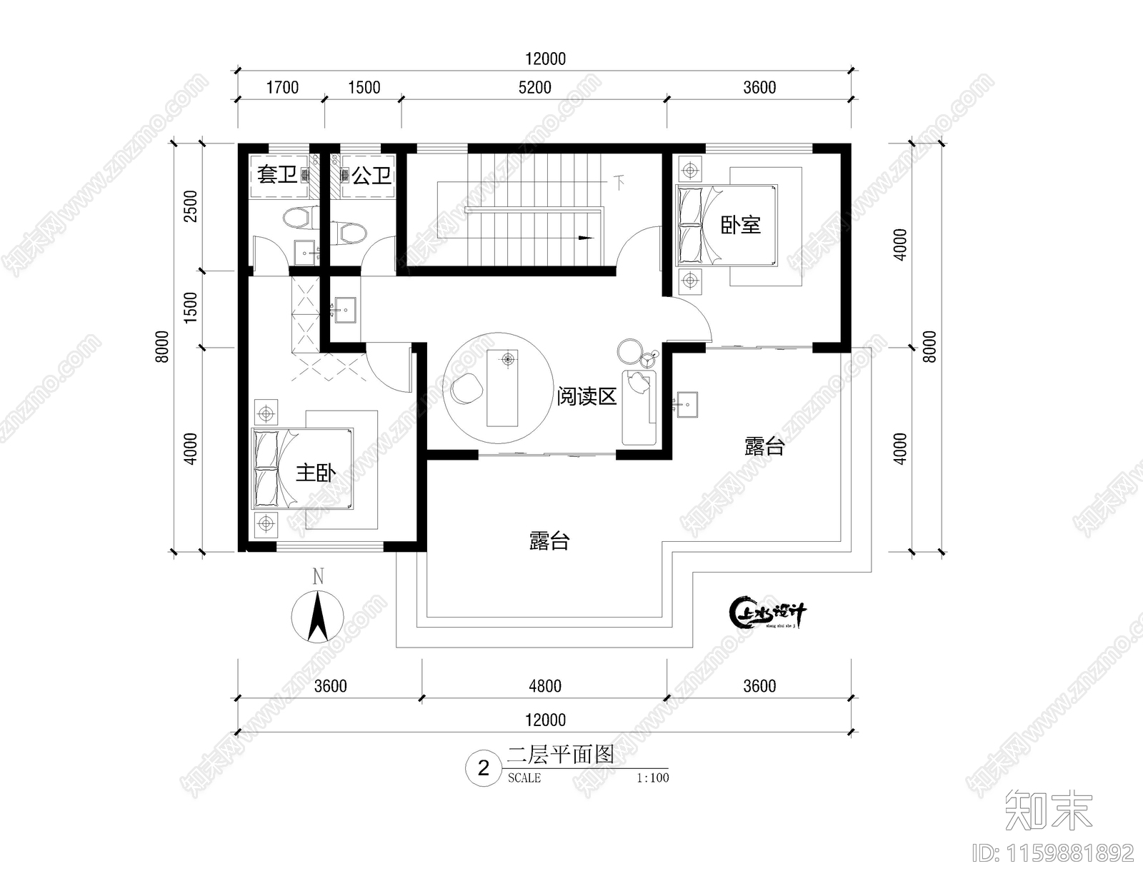 面宽12米进深8米三层自建房cad施工图下载【ID:1159881892】