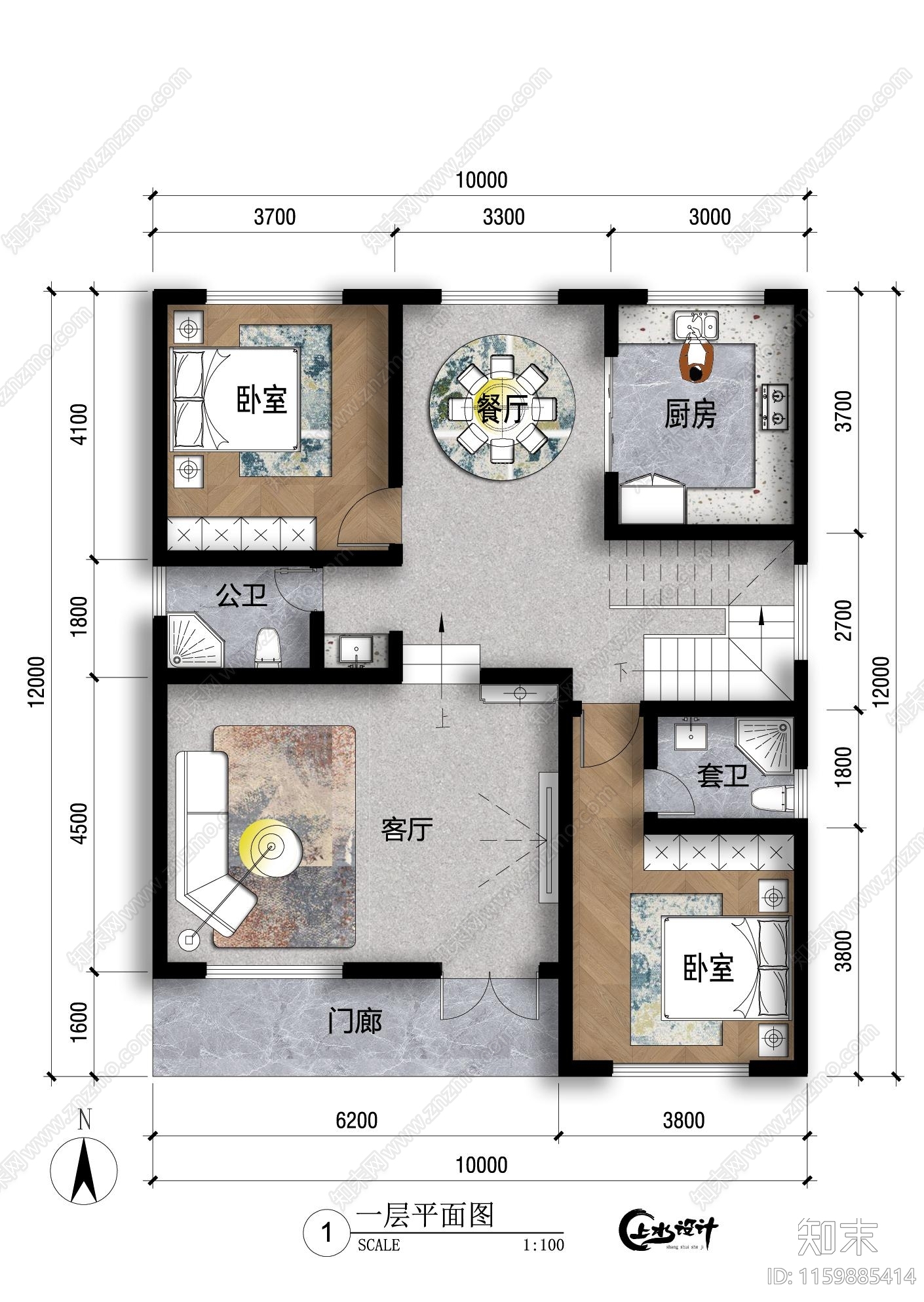 面宽10米进深12米方案二施工图下载【ID:1159885414】