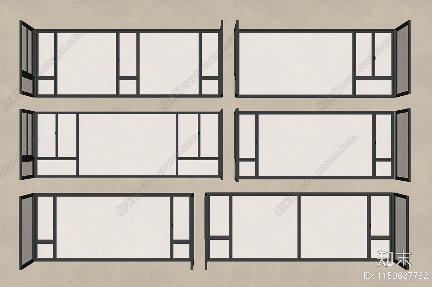 现代落地窗SU模型下载【ID:1159887732】