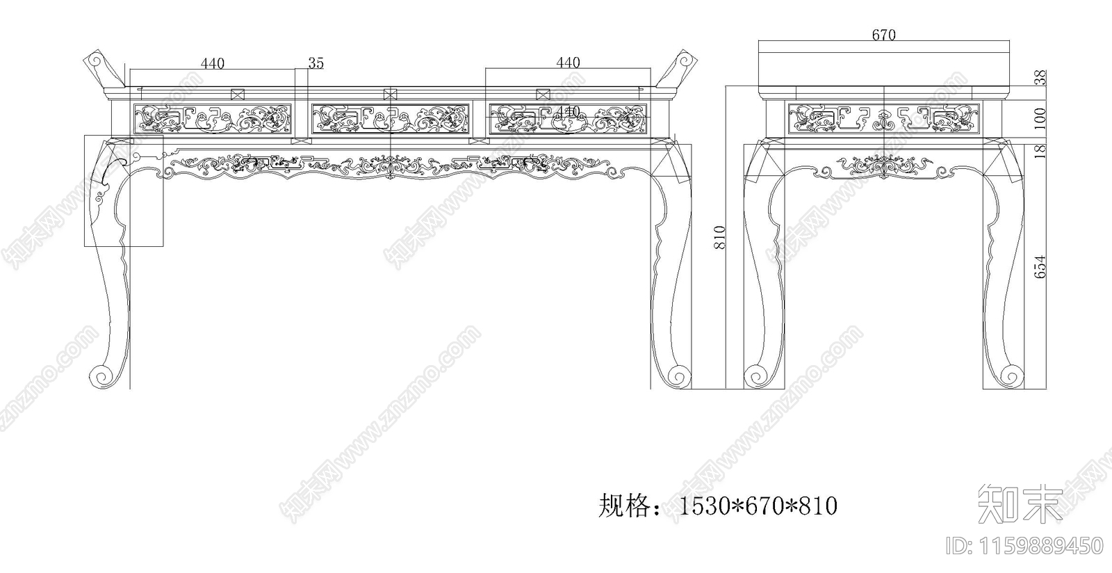 玄关桌cad施工图下载【ID:1159889450】
