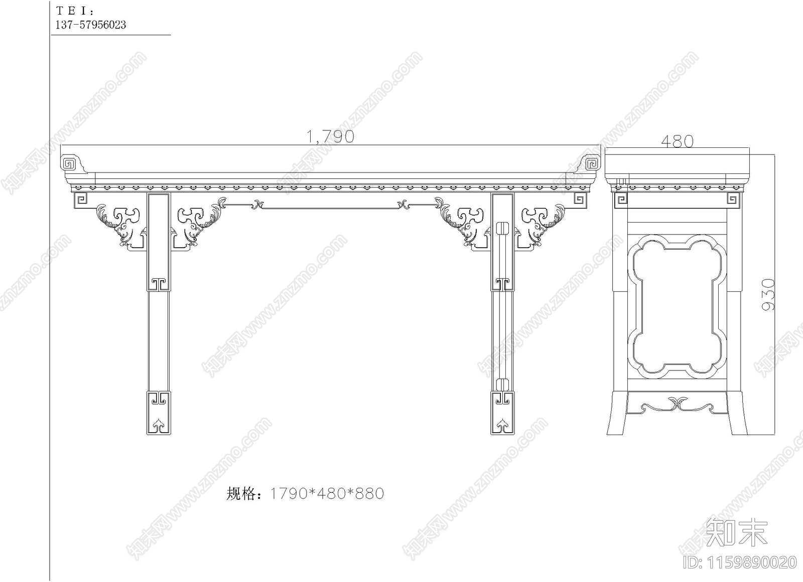 兰亭供桌cad施工图下载【ID:1159890020】