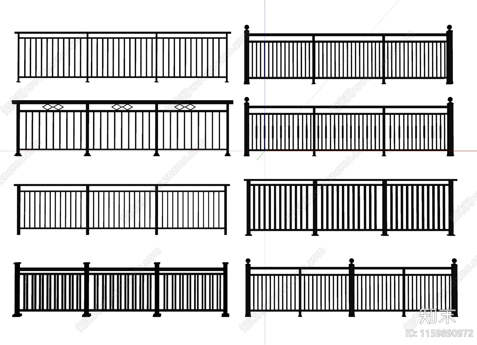 现代铁艺栏杆SU模型下载【ID:1159890972】