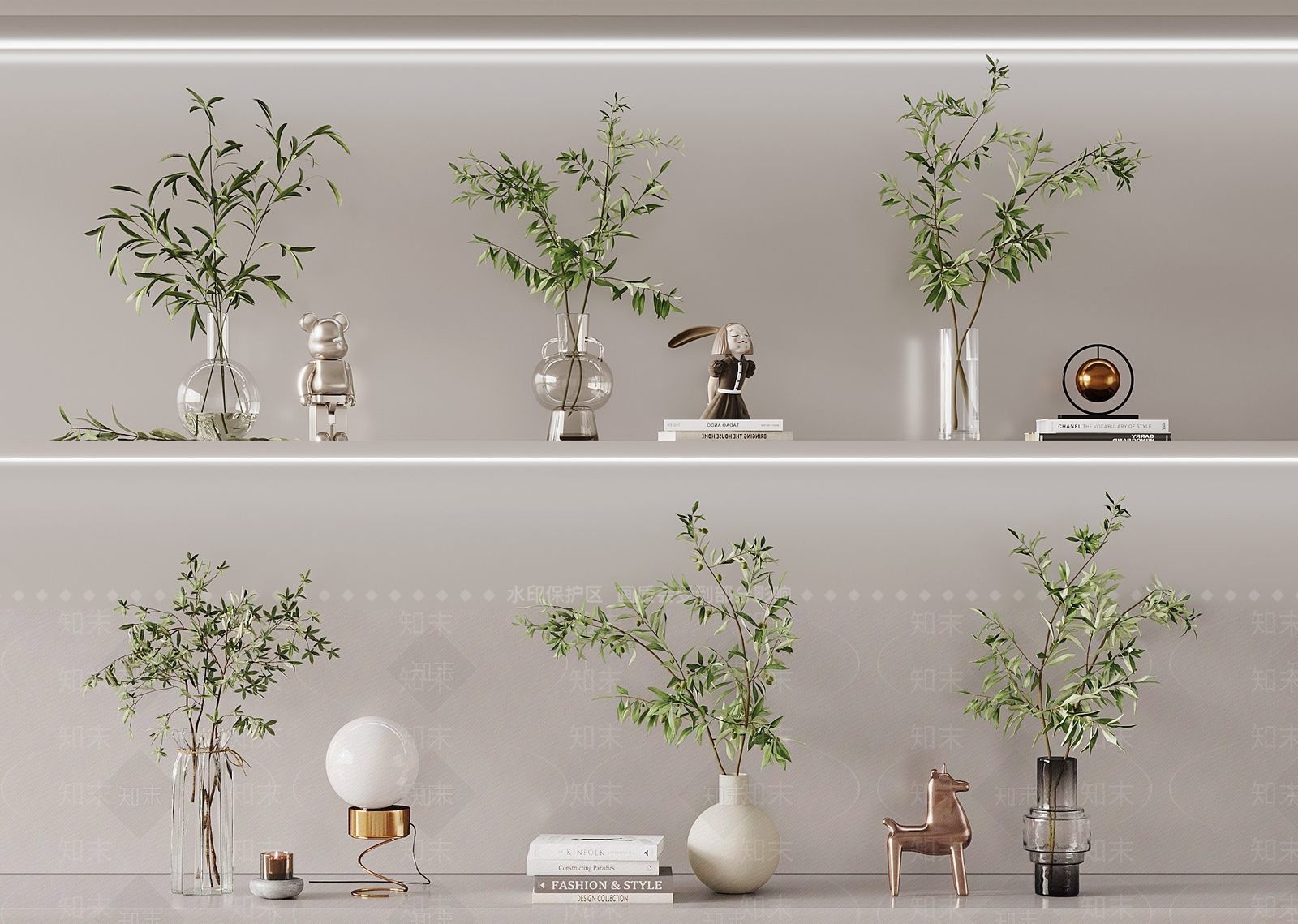 现代花瓶花卉3D模型下载【ID:1159891883】