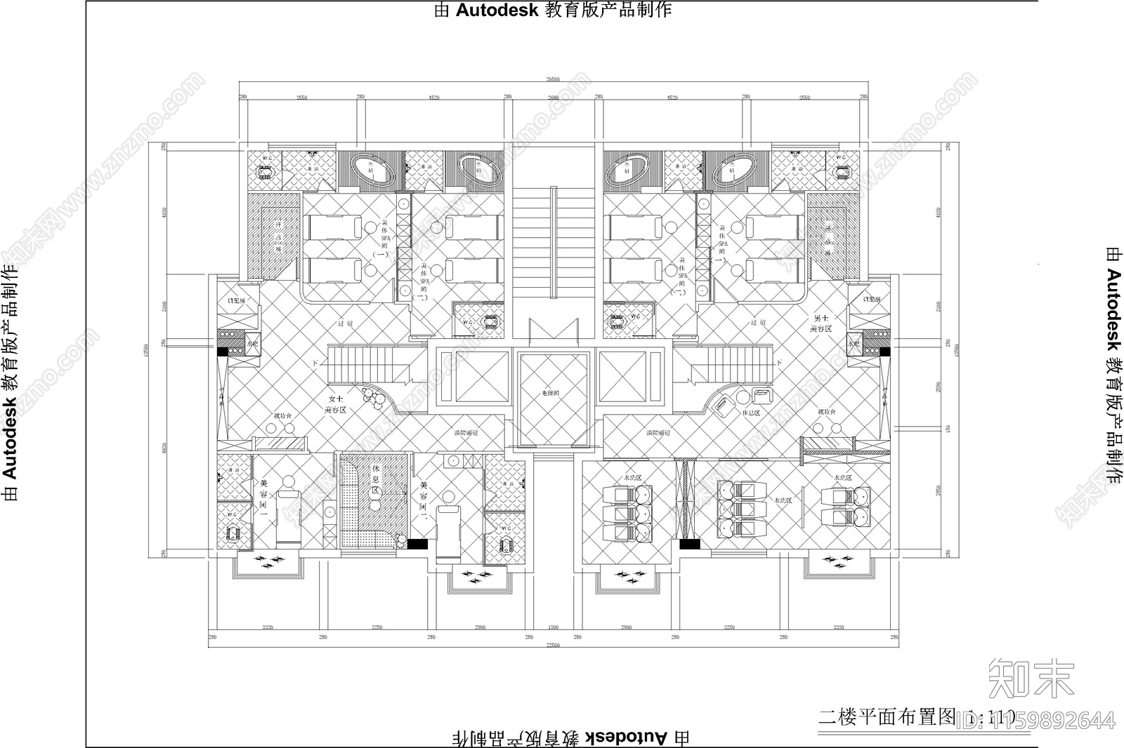 理发店美发店美容工装平面布置图施工图下载【ID:1159892644】