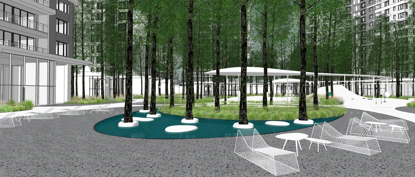 万科现代森系小区景观SU模型下载【ID:1159895195】