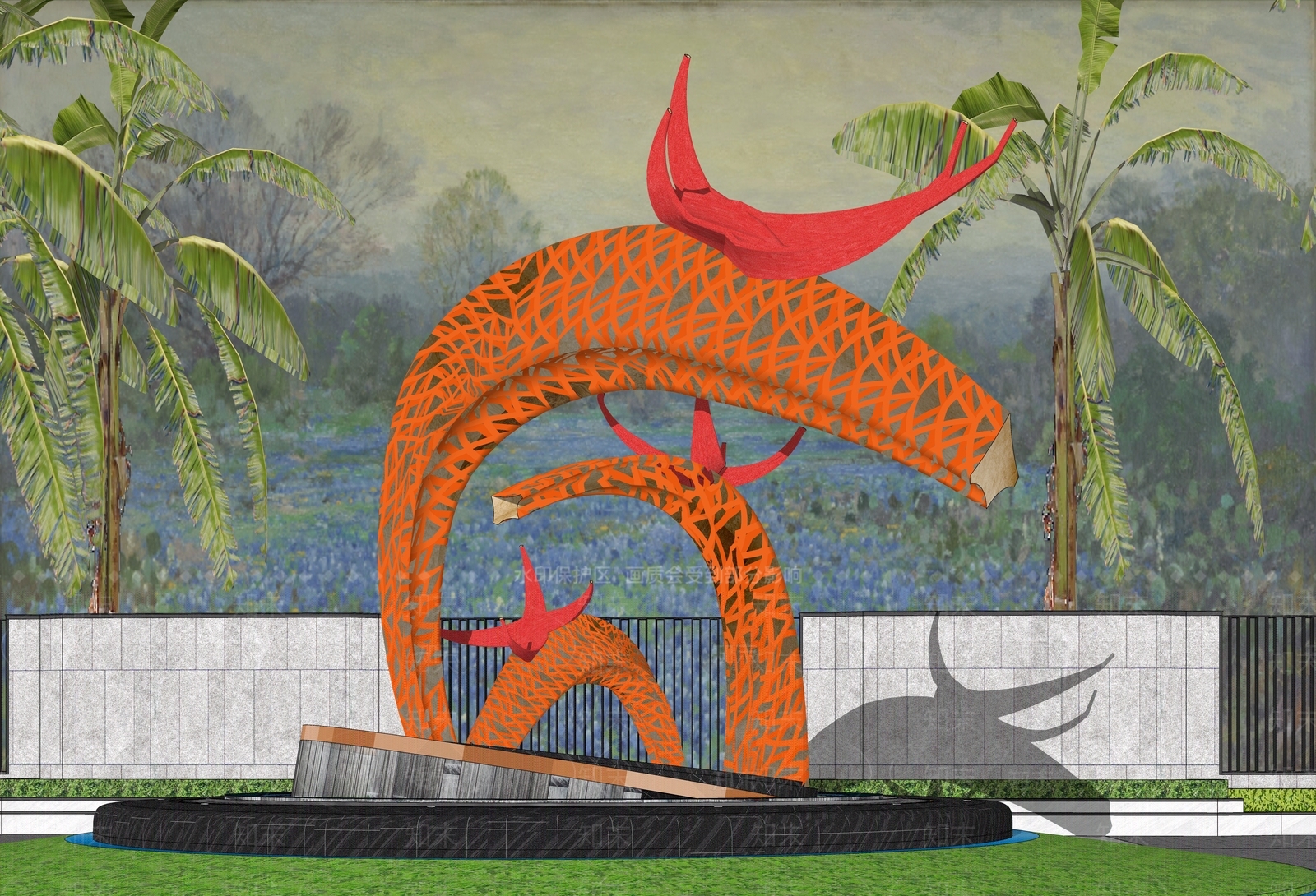 现代抽象鹿角牛角雕塑SU模型下载【ID:1159895549】