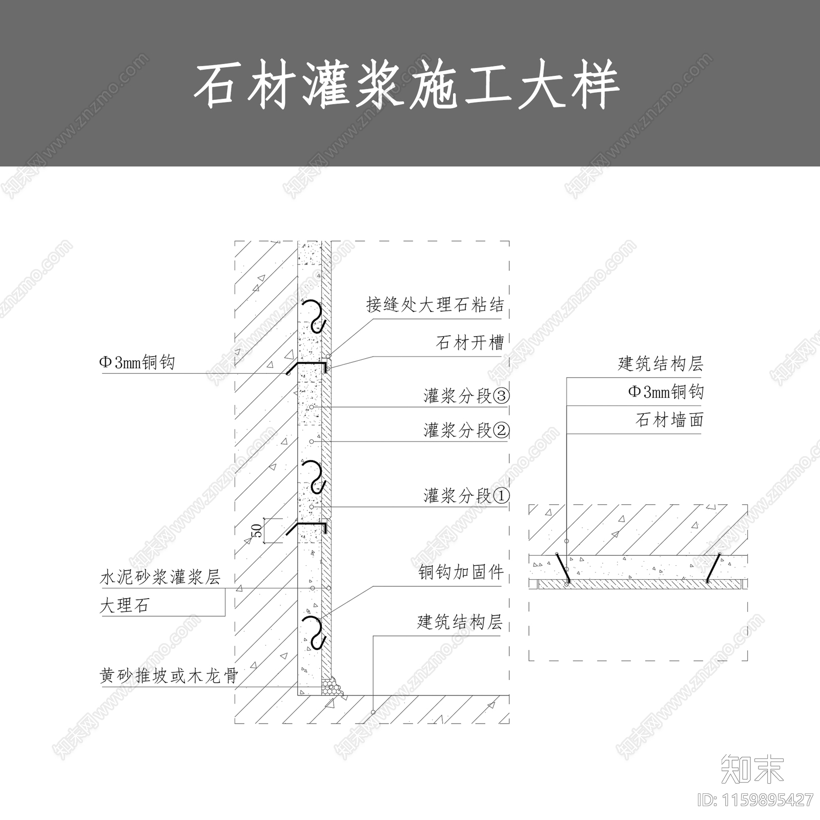 石材灌浆施工大样cad施工图下载【ID:1159895427】