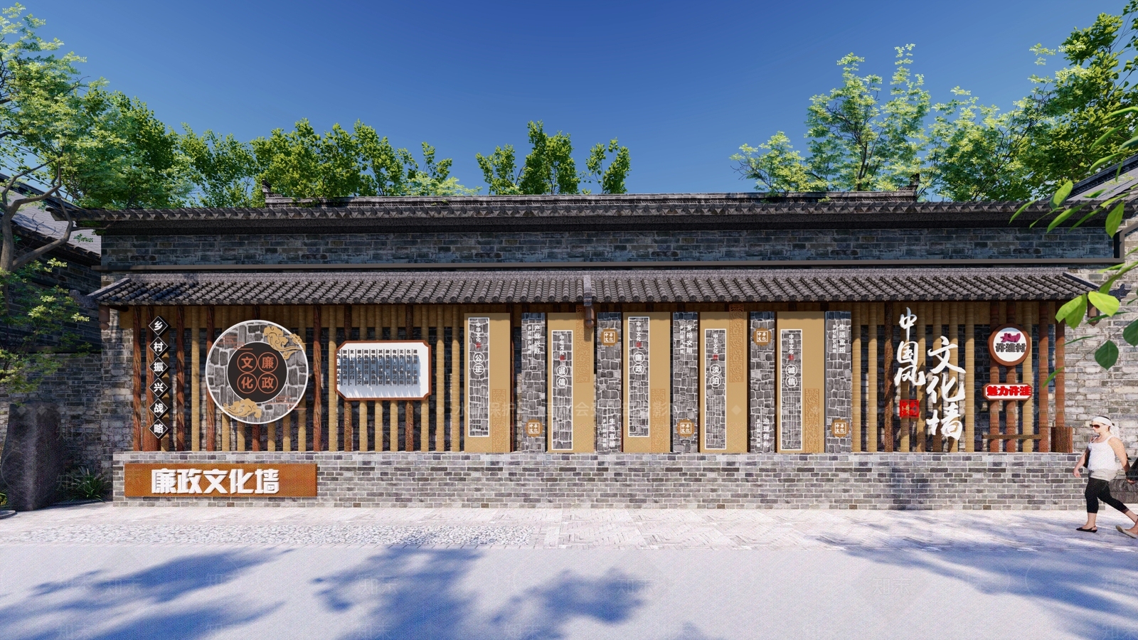 中式廉政文化景墙SU模型下载【ID:1159898397】