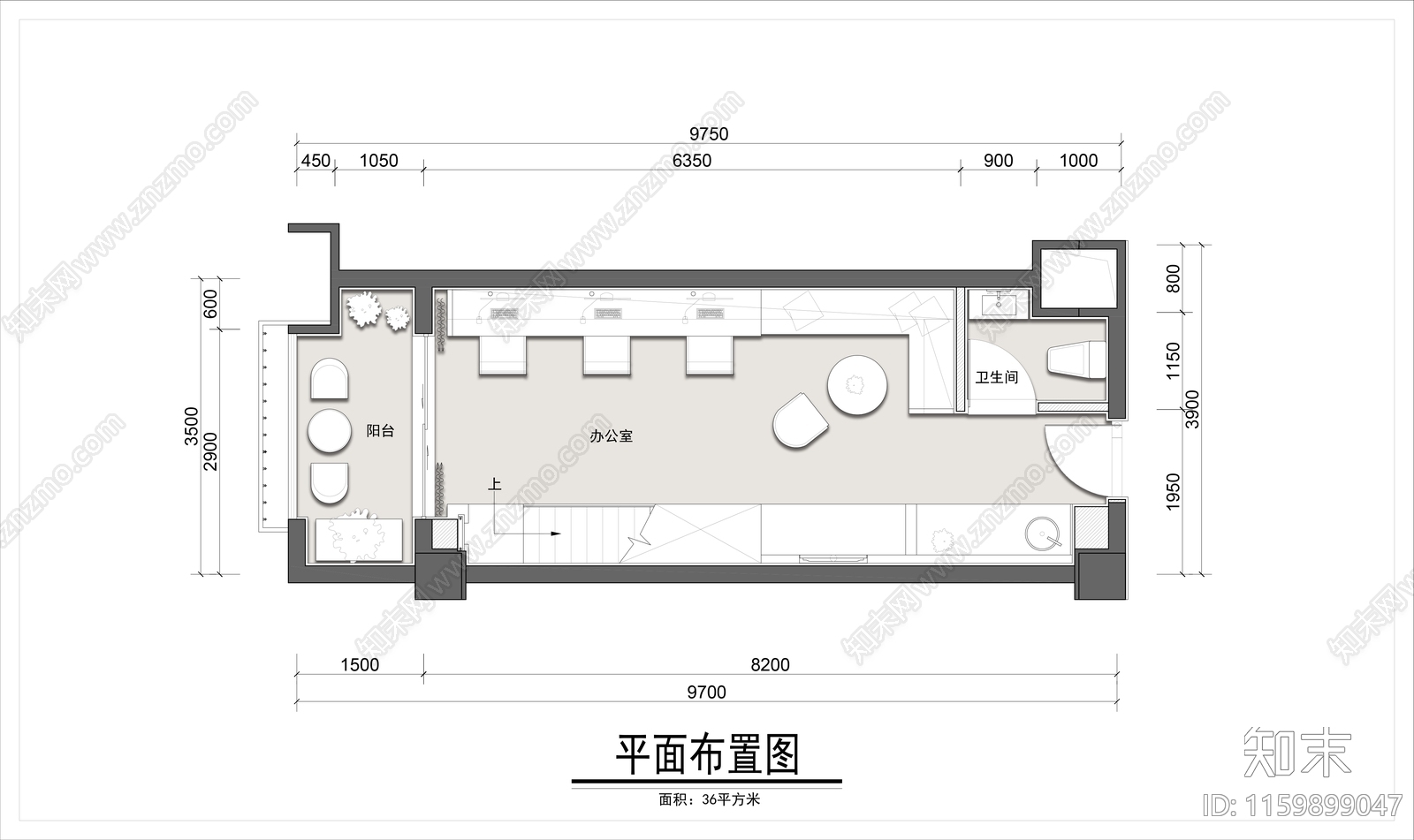 50平米loft办公空间平面布置图施工图下载【ID:1159899047】