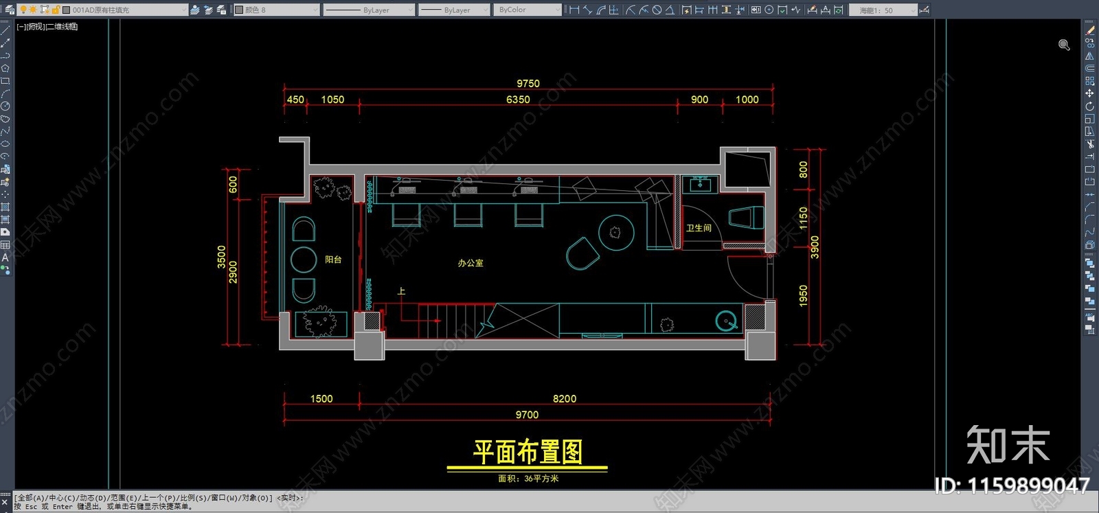 50平米loft办公空间平面布置图施工图下载【ID:1159899047】