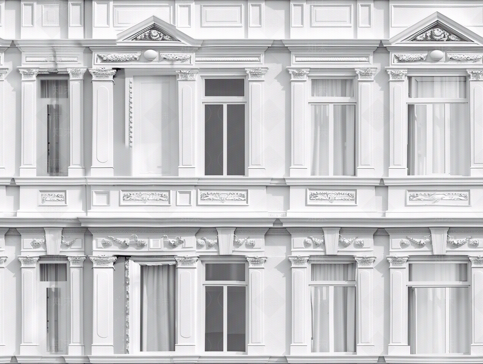 无缝纯白色欧式建筑立面贴图下载【ID:1159900537】