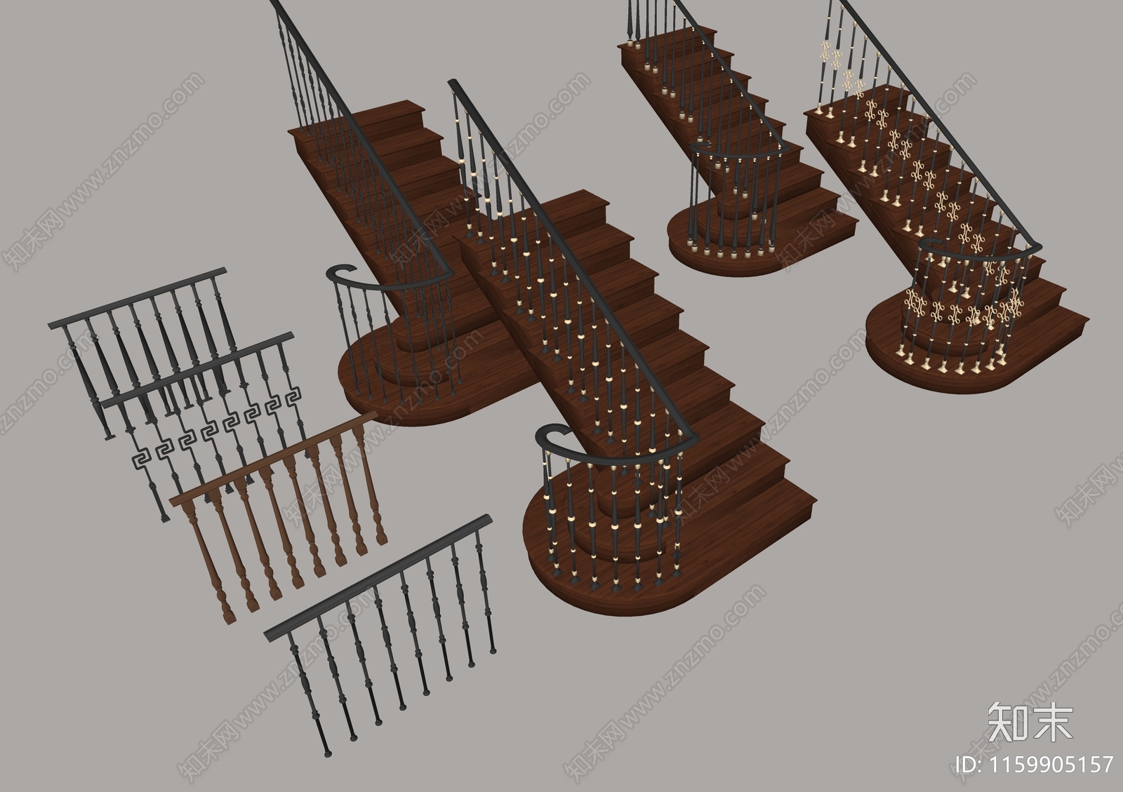 美式扶手楼梯SU模型下载【ID:1159905157】
