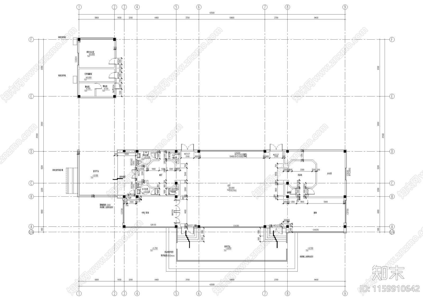 民宿酒店建筑cad施工图下载【ID:1159910642】