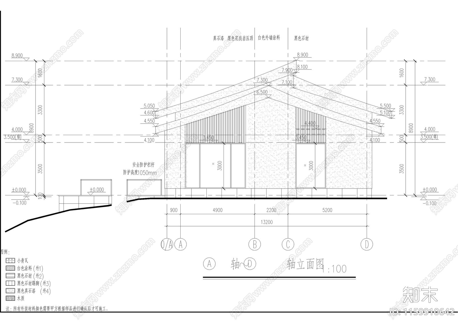 民宿酒店建筑cad施工图下载【ID:1159910642】