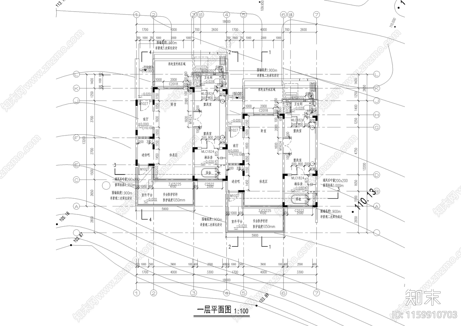 小型民宿酒店建筑cad施工图下载【ID:1159910703】