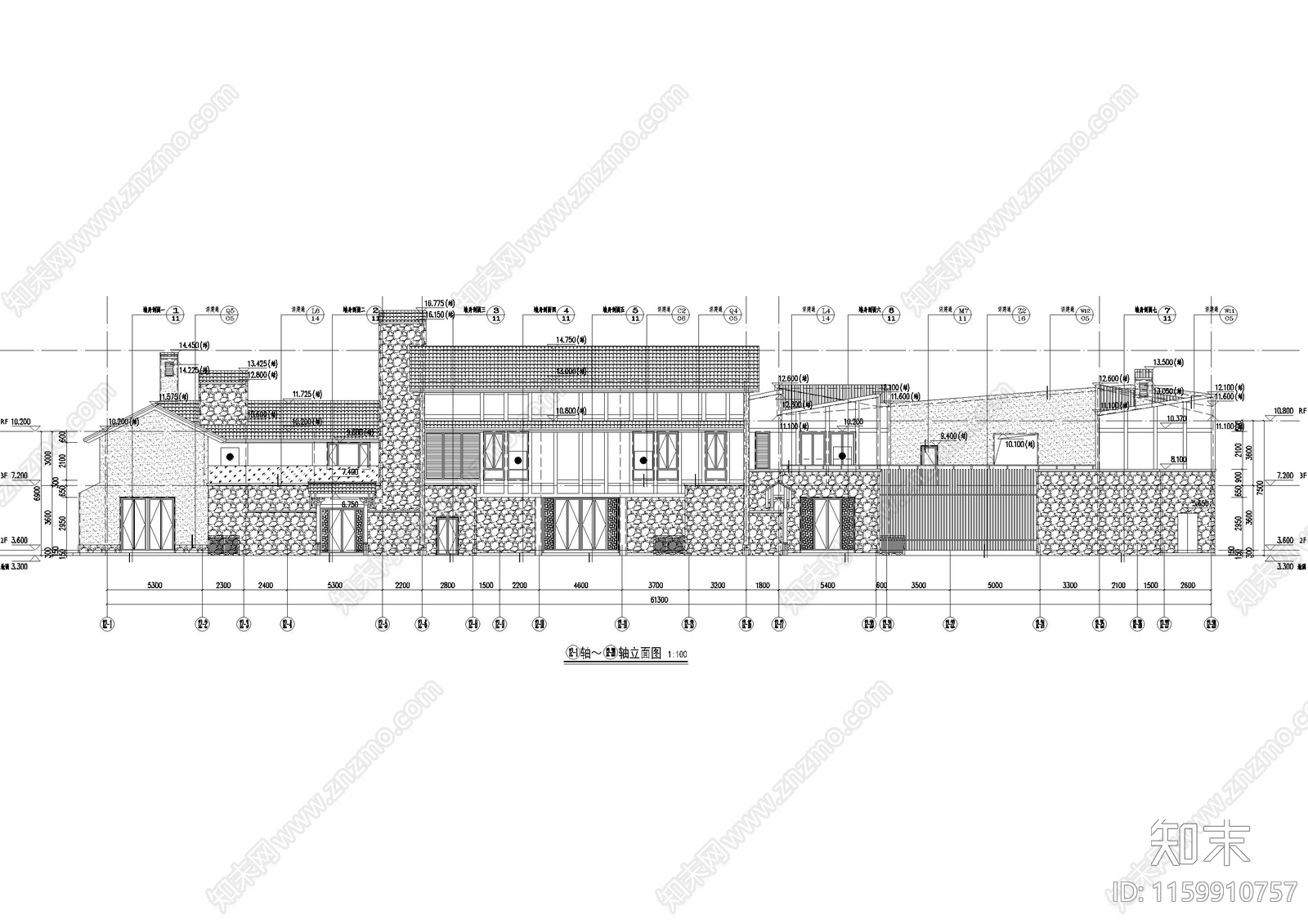 民宿度假小镇建筑cad施工图下载【ID:1159910757】