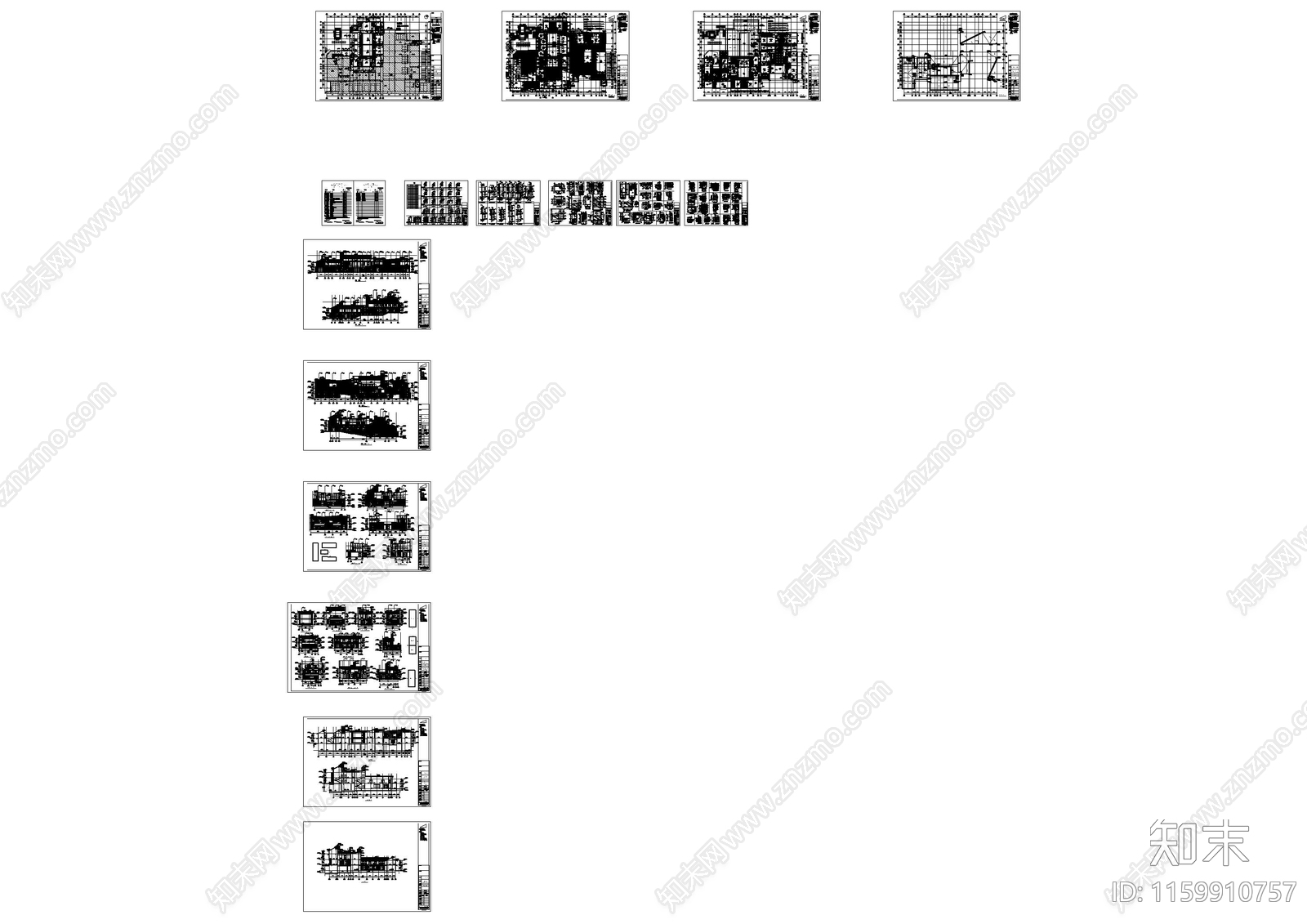 民宿度假小镇建筑cad施工图下载【ID:1159910757】