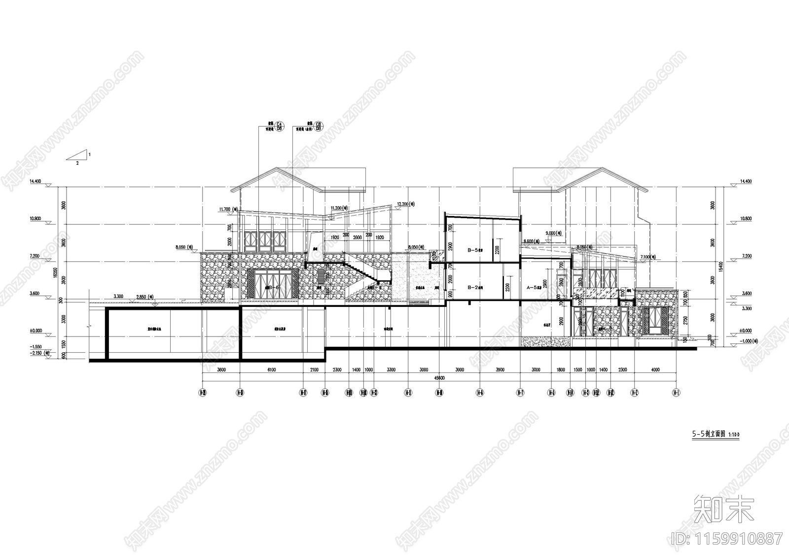 小镇独栋别墅建筑cad施工图下载【ID:1159910887】