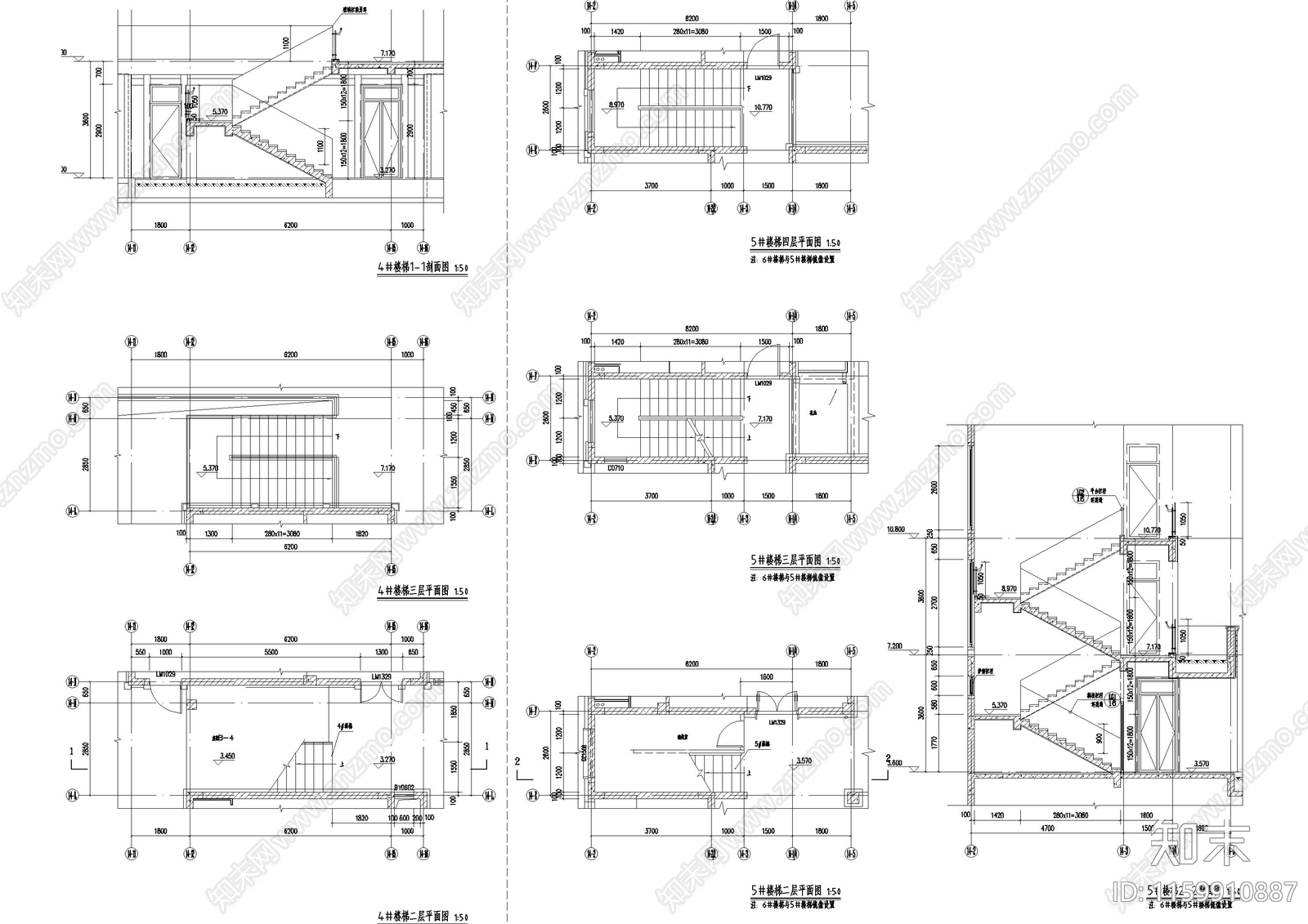 小镇独栋别墅建筑cad施工图下载【ID:1159910887】