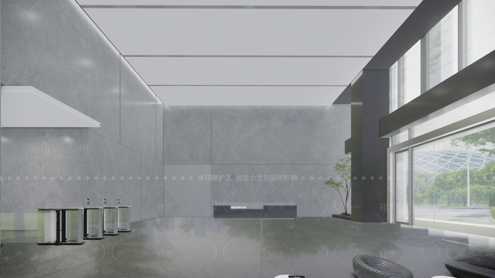 现代简约办公大堂SU模型下载【ID:1159918959】