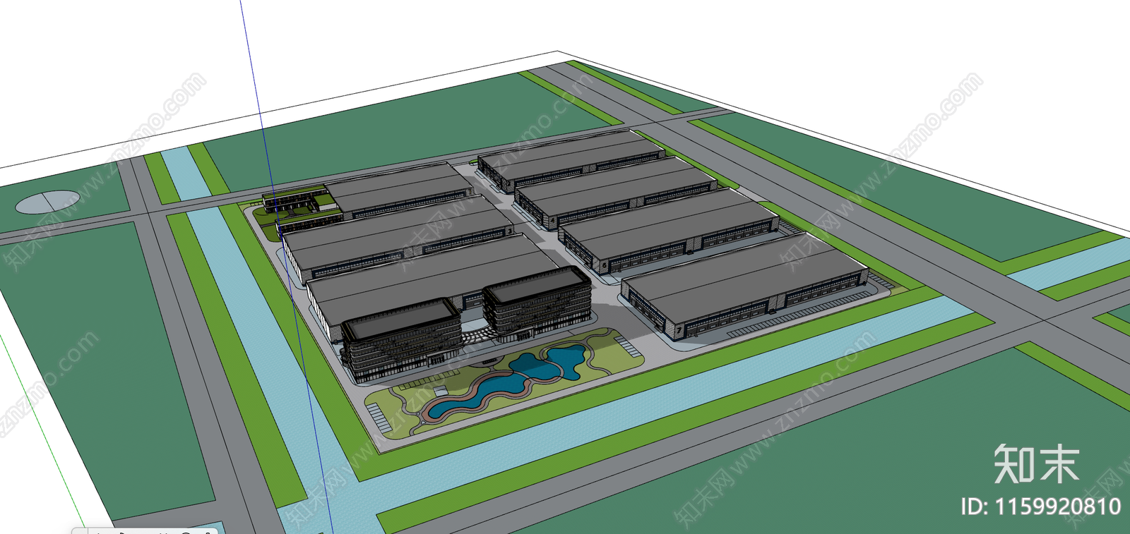现代工业厂区厂房SU模型下载【ID:1159920810】