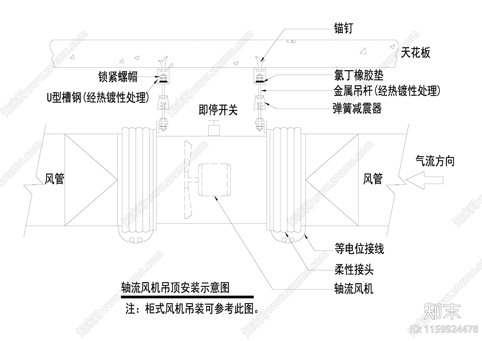 轴流风机吊顶安装示意图施工图下载【ID:1159924478】