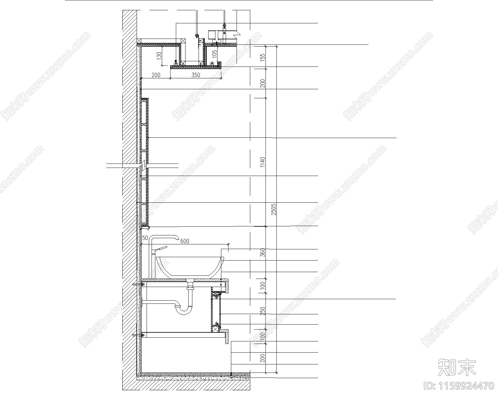 洗手台通用大样图下载cad施工图下载【ID:1159924470】