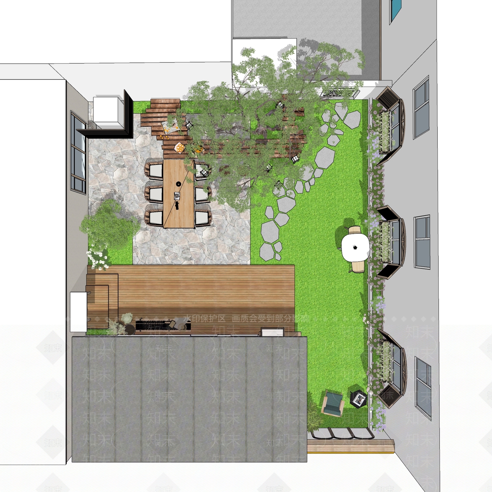 现代南法风经营性庭院花园SU模型下载【ID:1159938304】