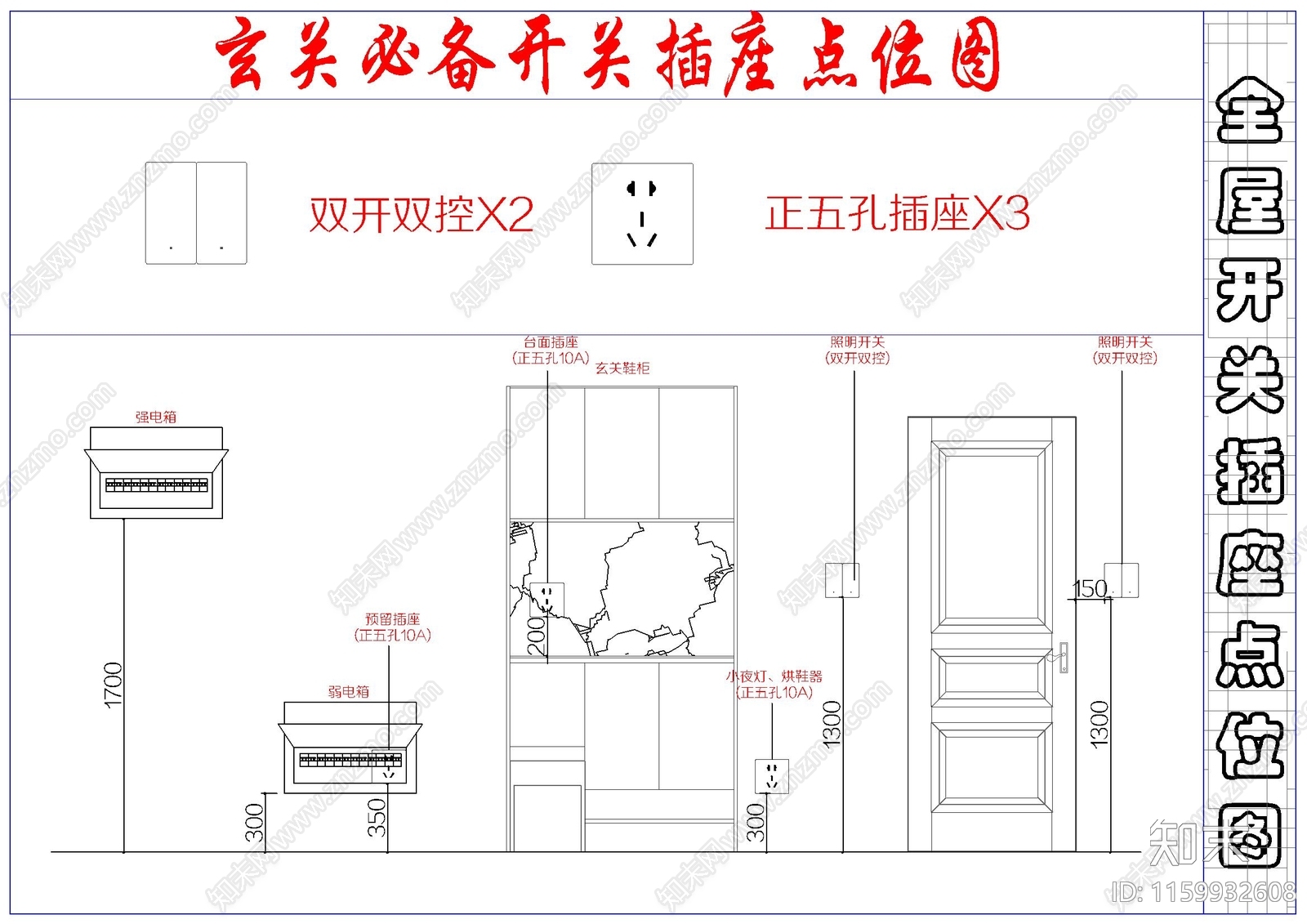 全屋开关插座点位图施工图下载【ID:1159932608】